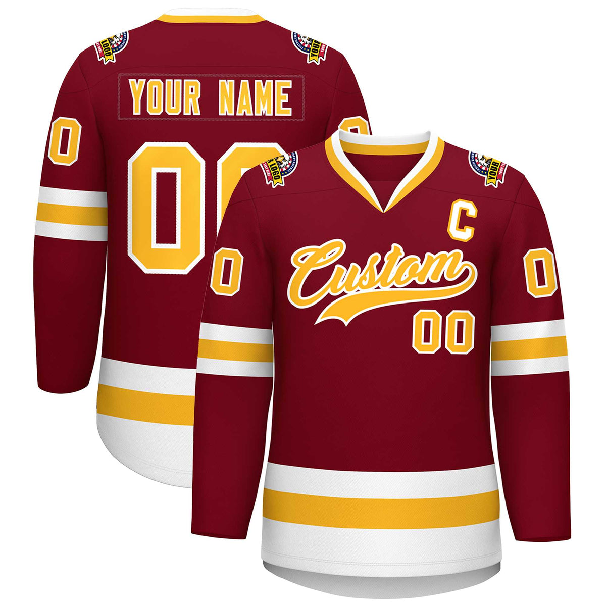 Custom Crimson Gold-White Classic Style Hockey Jersey | KXKSHOP