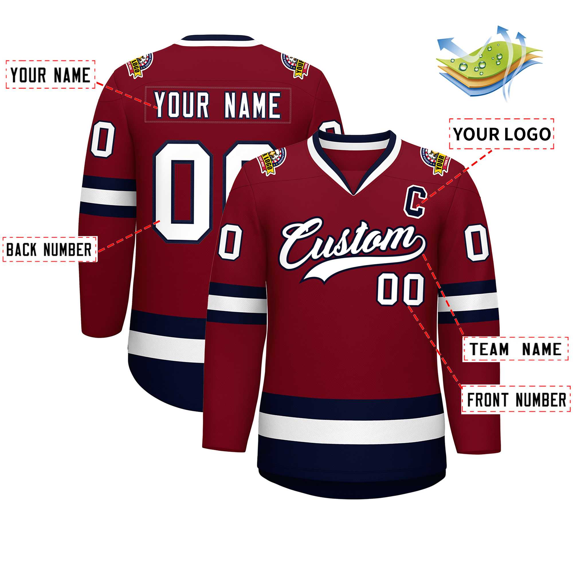 Custom Crimson White-Navy Classic Style Hockey Jersey | KXKSHOP
