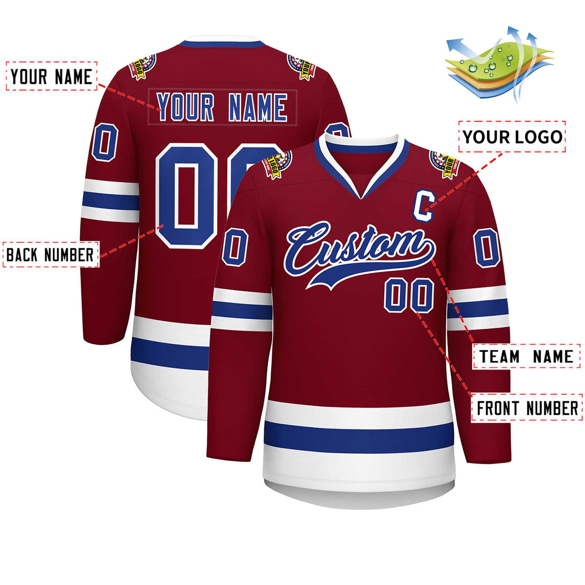 Custom Crimson Royal-White Classic Style Hockey Jersey | KXKSHOP