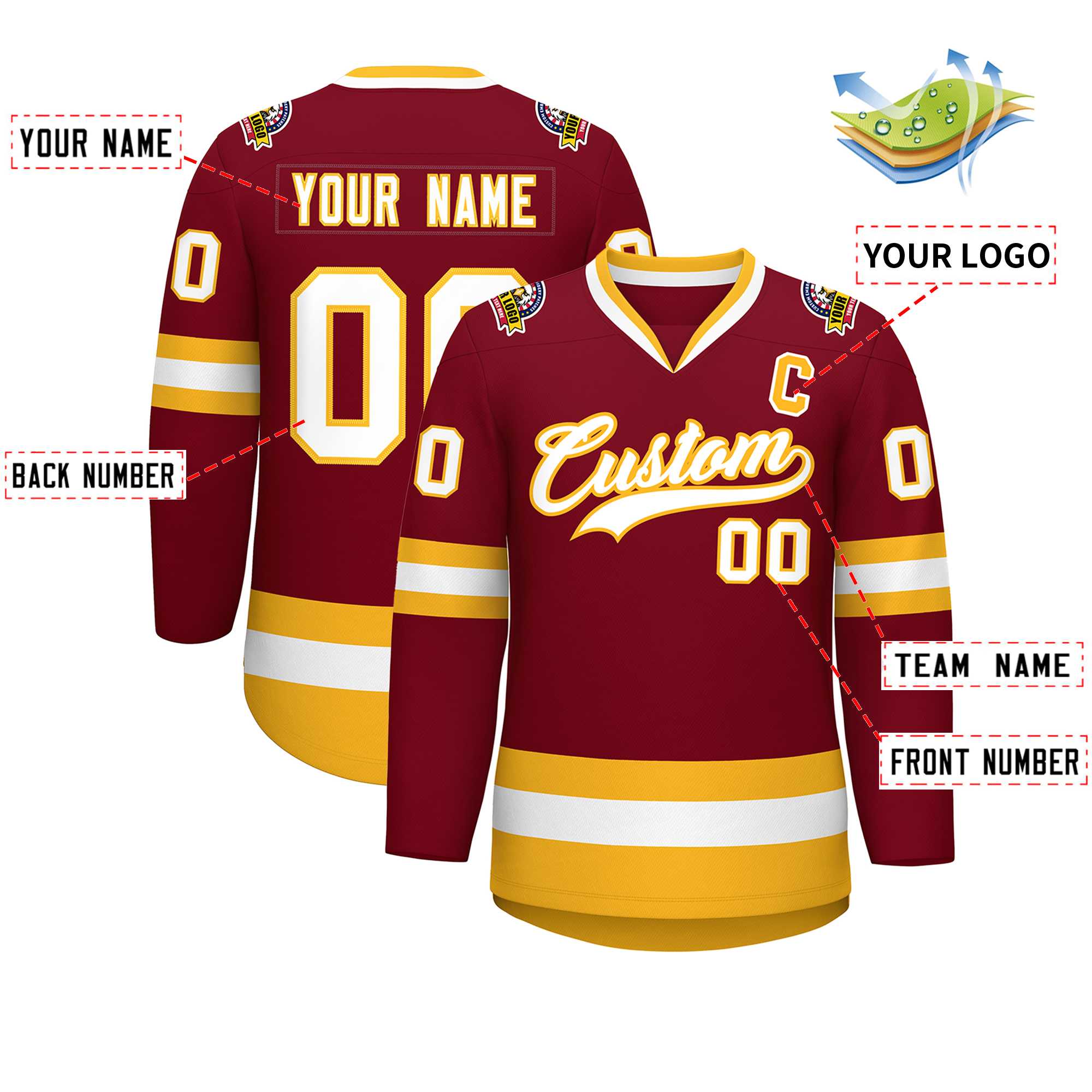 Custom Crimson White-Gold Classic Style Hockey Jersey | KXKSHOP