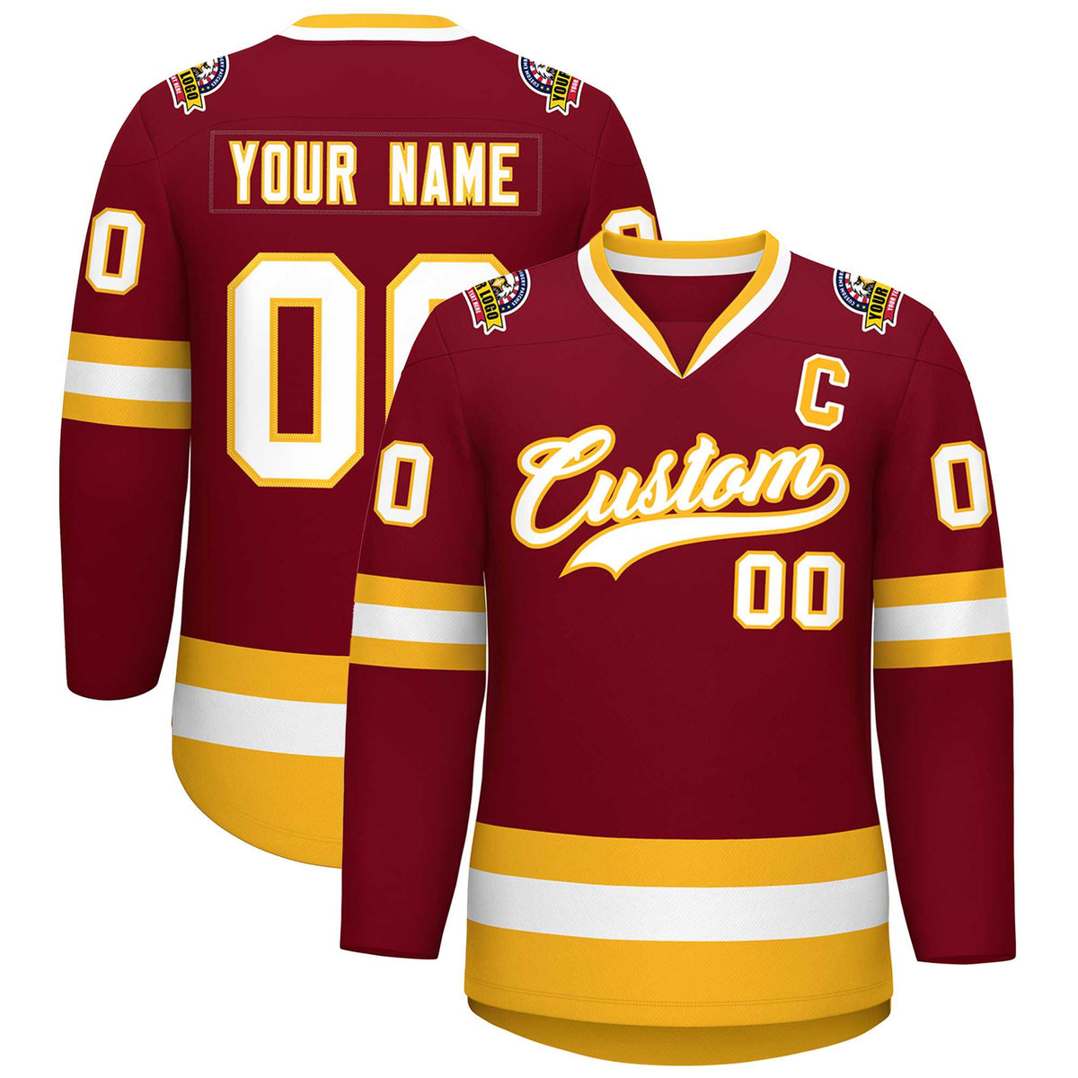 Custom Crimson White-Gold Classic Style Hockey Jersey | KXKSHOP