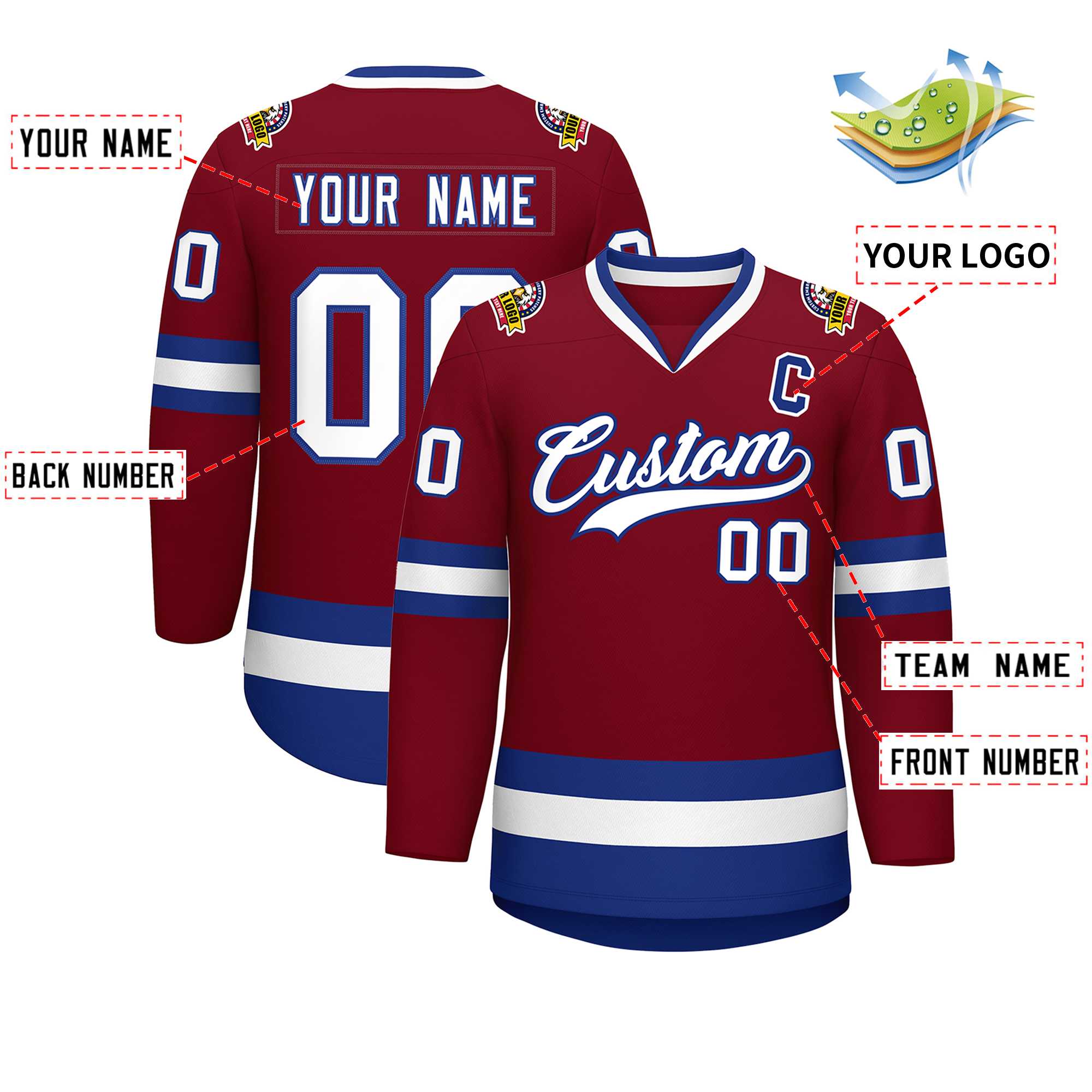 Custom Crimson White-Royal Classic Style Hockey Jersey | KXKSHOP