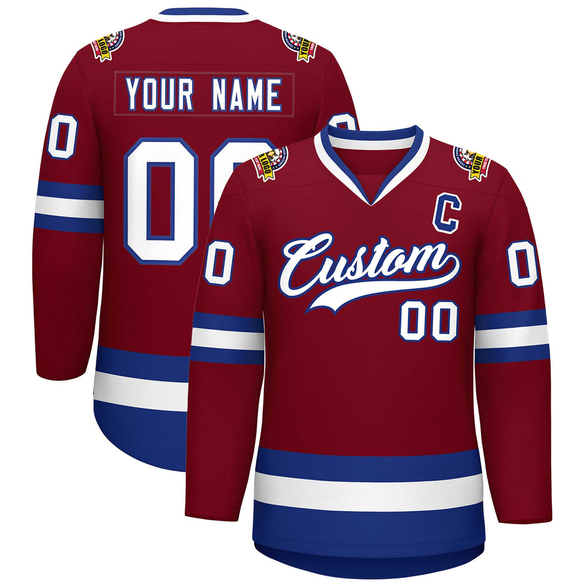 Custom Crimson White-Royal Classic Style Hockey Jersey | KXKSHOP
