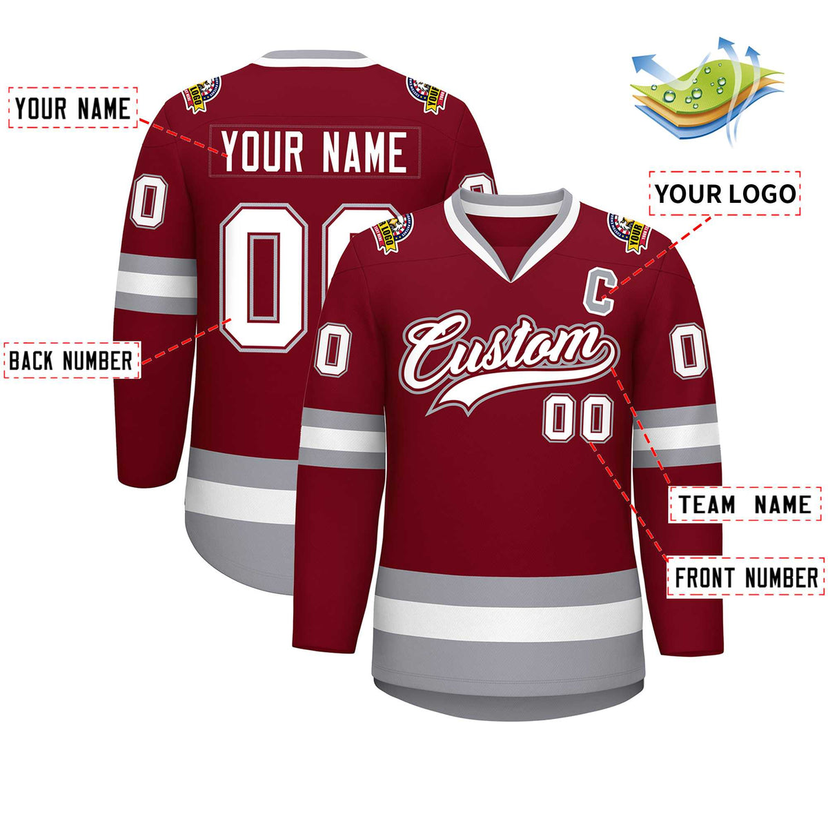 Custom Crimson White Crimson-Gray Classic Style Hockey Jersey | KXKSHOP