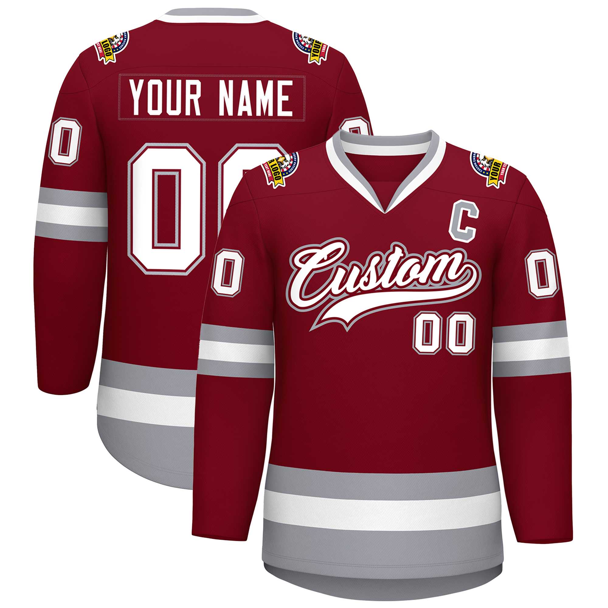 Custom Crimson White Crimson-Gray Classic Style Hockey Jersey | KXKSHOP