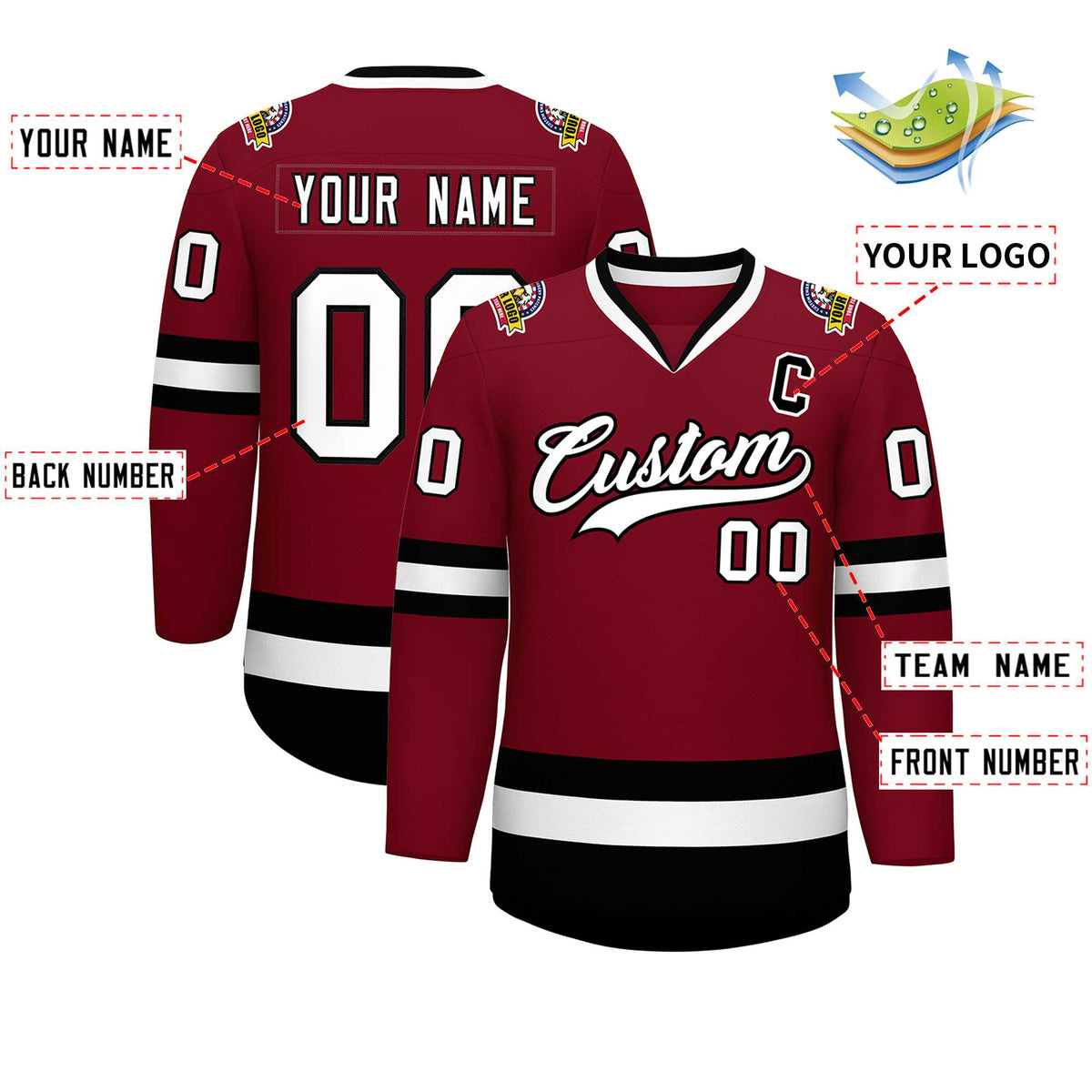 Custom Crimson White-Black Classic Style Hockey Jersey | KXKSHOP
