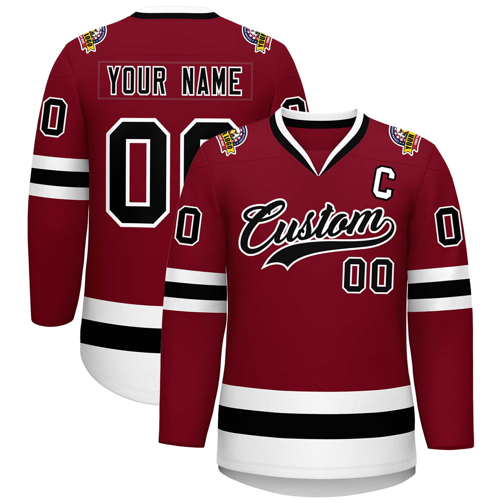 Custom Crimson Black-White Classic Style Hockey Jersey | KXKSHOP