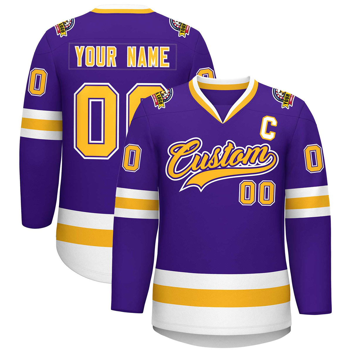 Custom Purple Gold Purple-White Classic Style Hockey Jersey | KXKSHOP