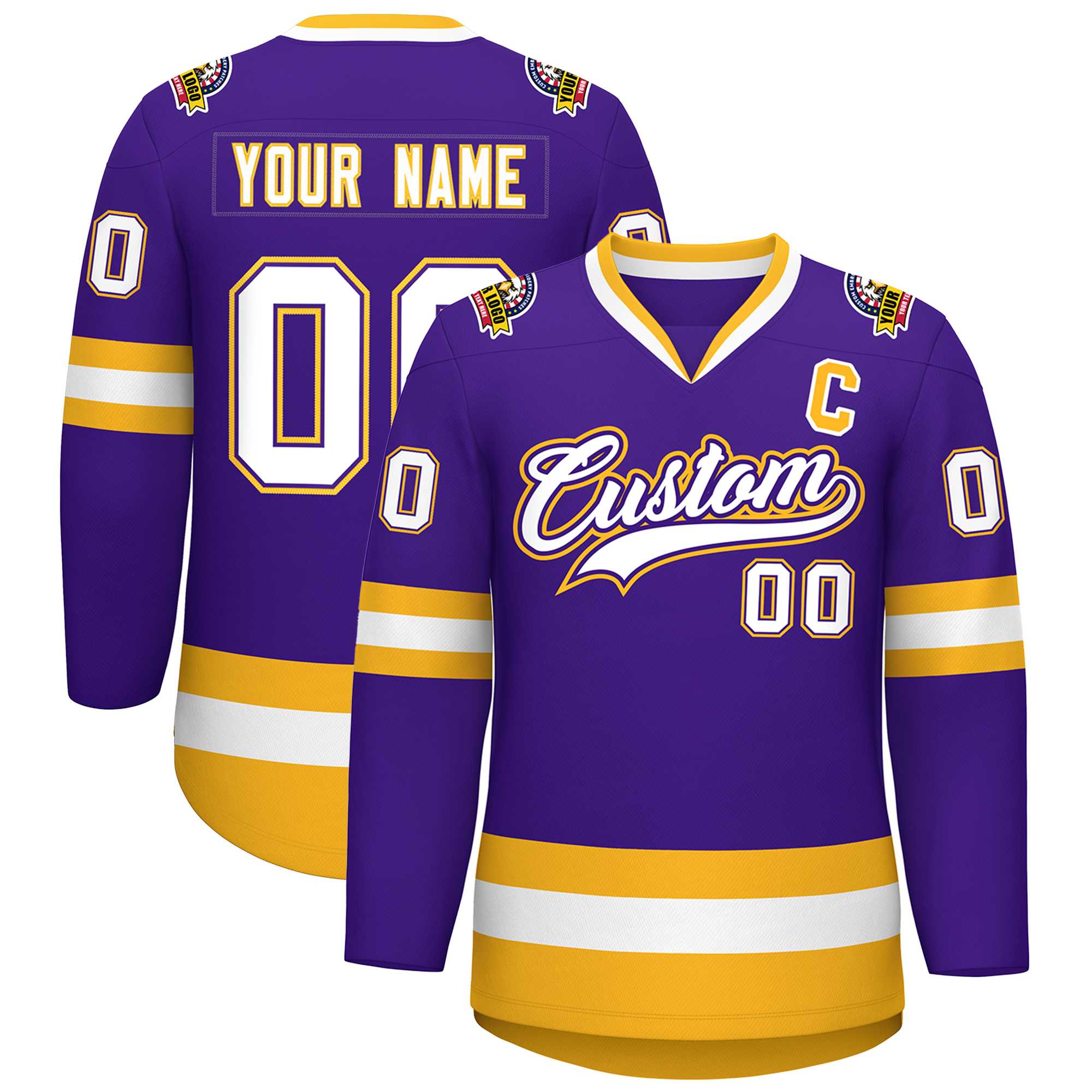 Custom Purple White Purple-Gold Classic Style Hockey Jersey | KXKSHOP