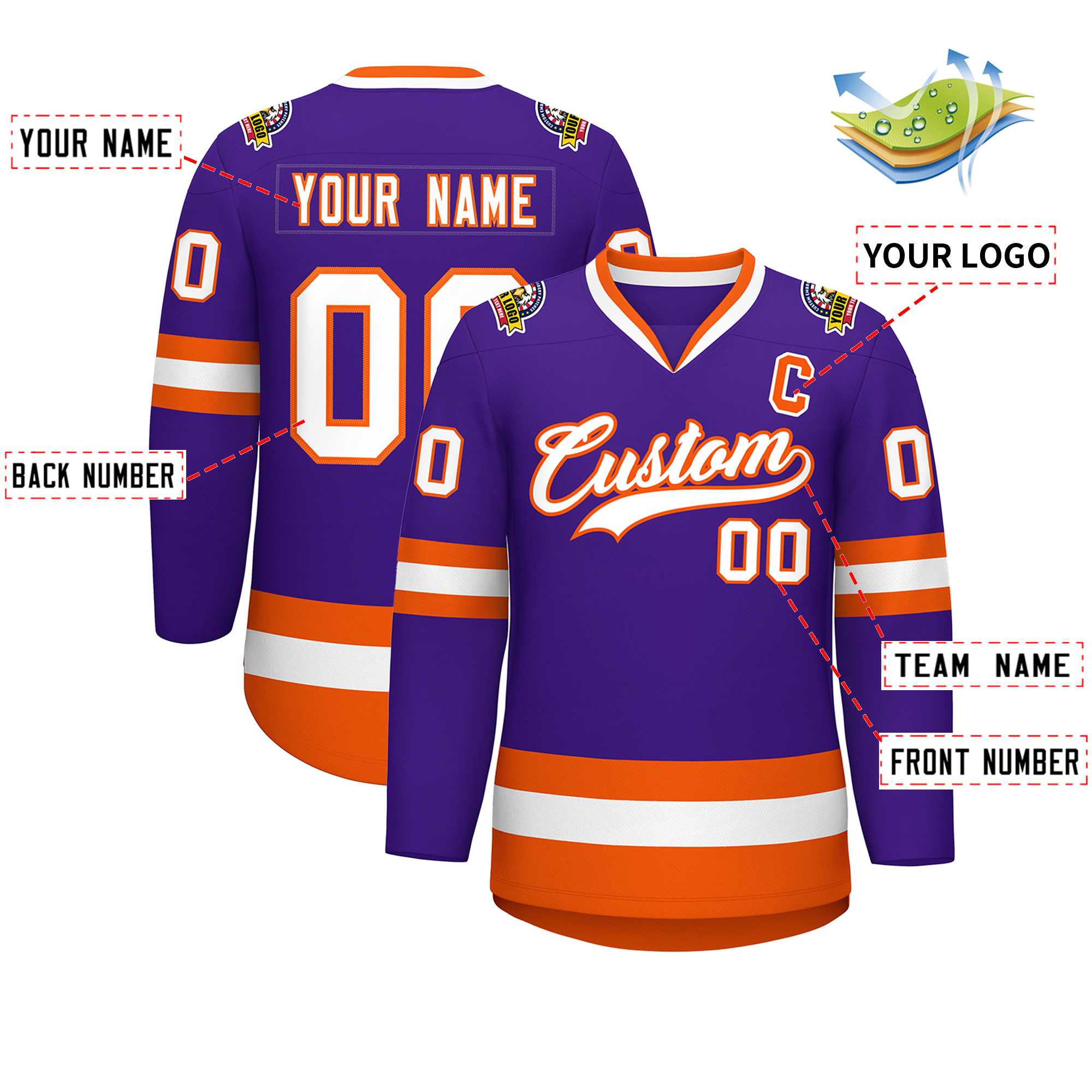 Custom Purple White-Orange Classic Style Hockey Jersey | KXKSHOP