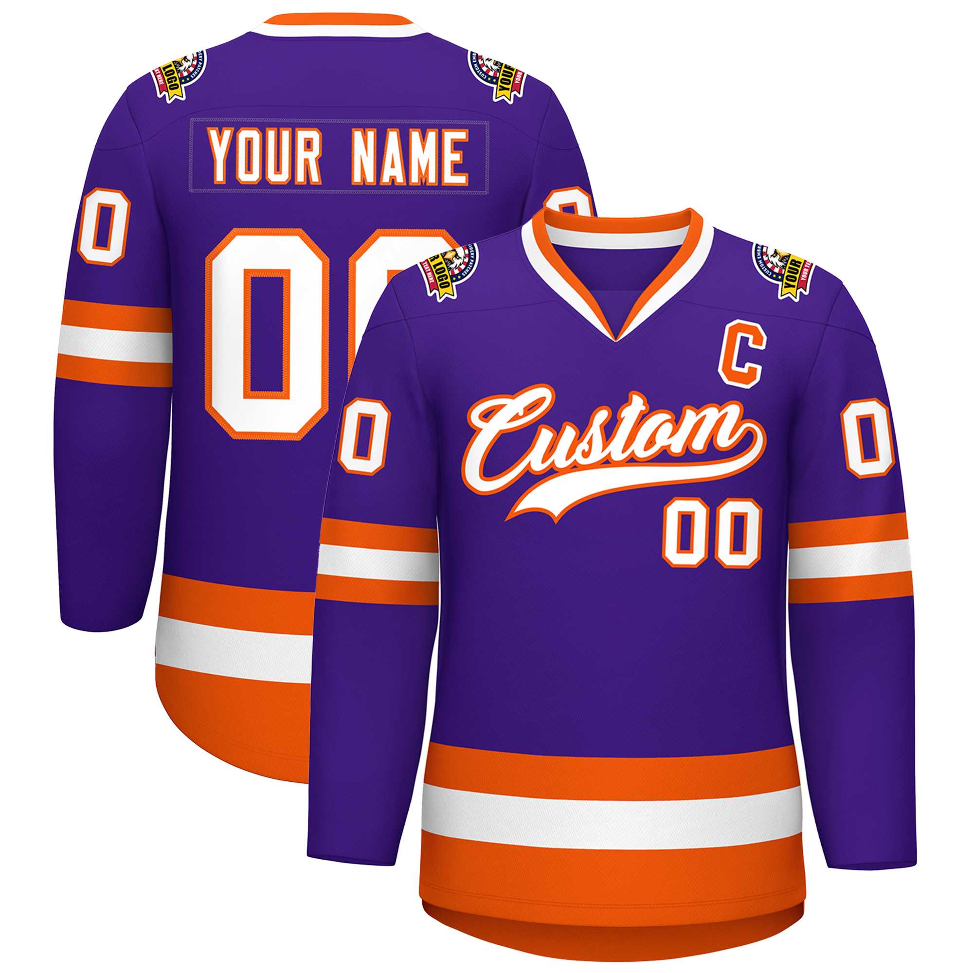 Custom Purple White-Orange Classic Style Hockey Jersey | KXKSHOP