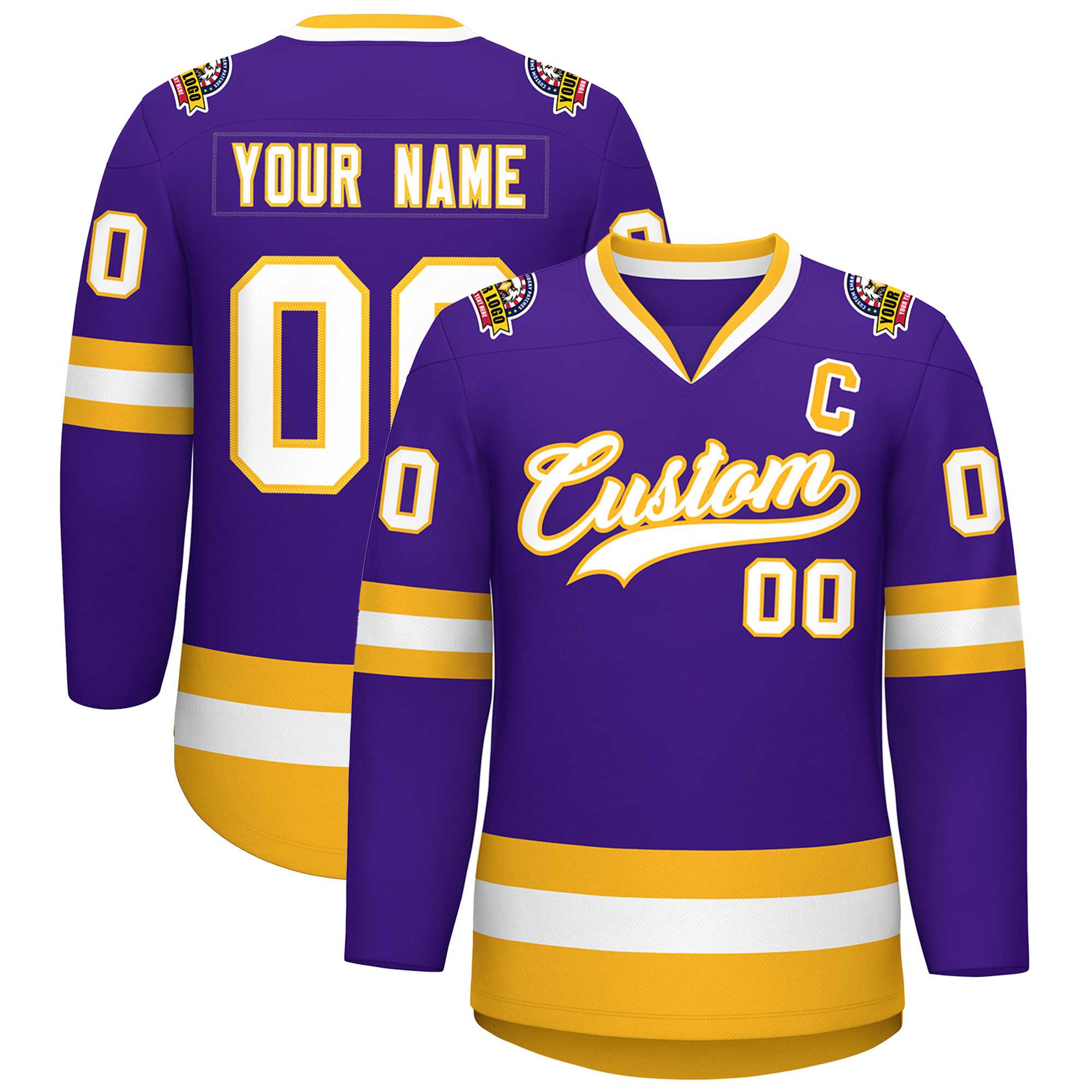 Custom Purple White-Gold Classic Style Hockey Jersey | KXKSHOP