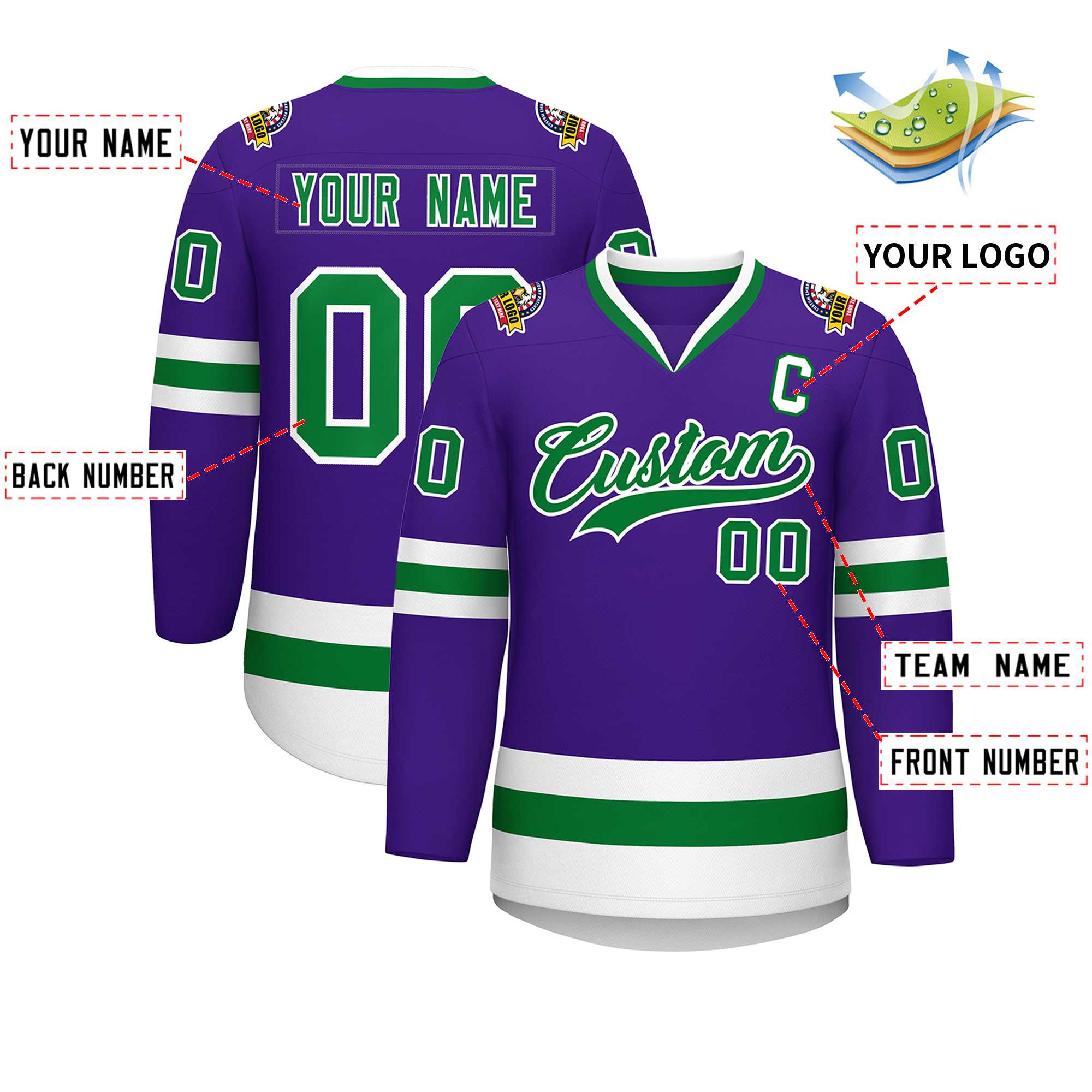 Custom Purple Kelly Green-White Classic Style Hockey Jersey | KXKSHOP