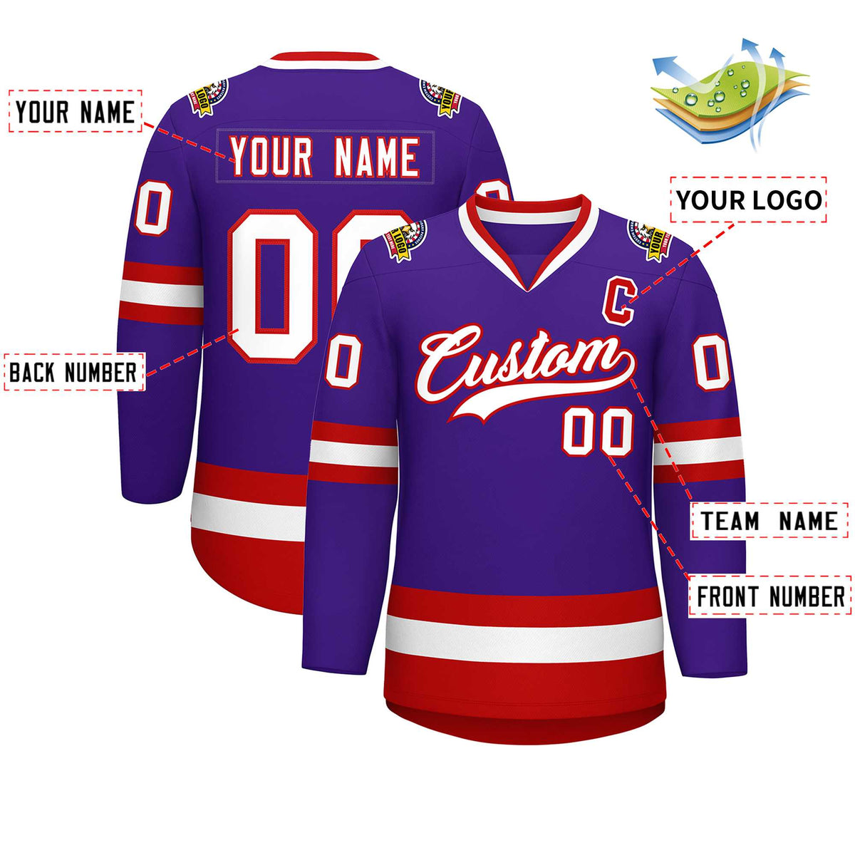 Custom Purple White-Red Classic Style Hockey Jersey | KXKSHOP