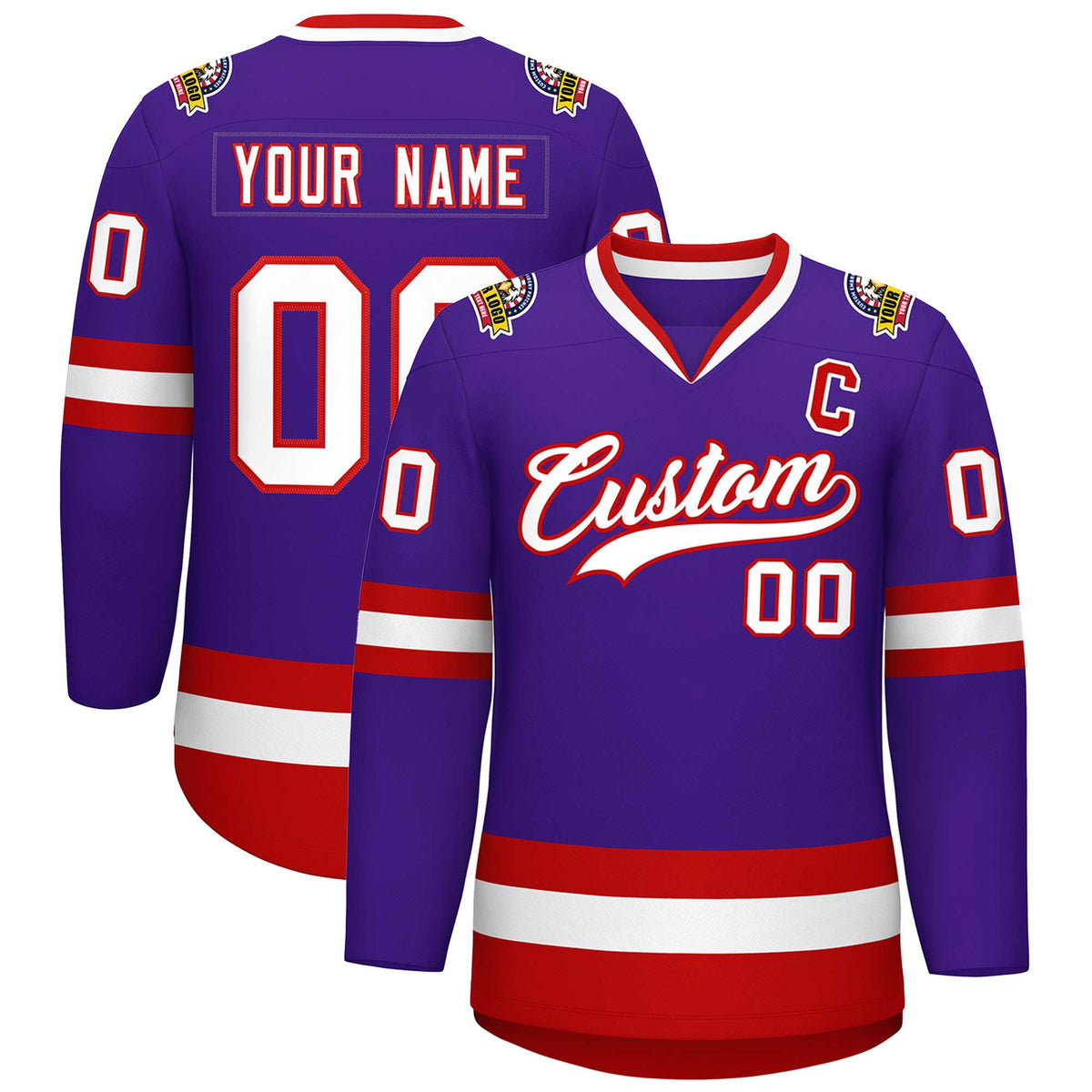 Custom Purple White-Red Classic Style Hockey Jersey | KXKSHOP