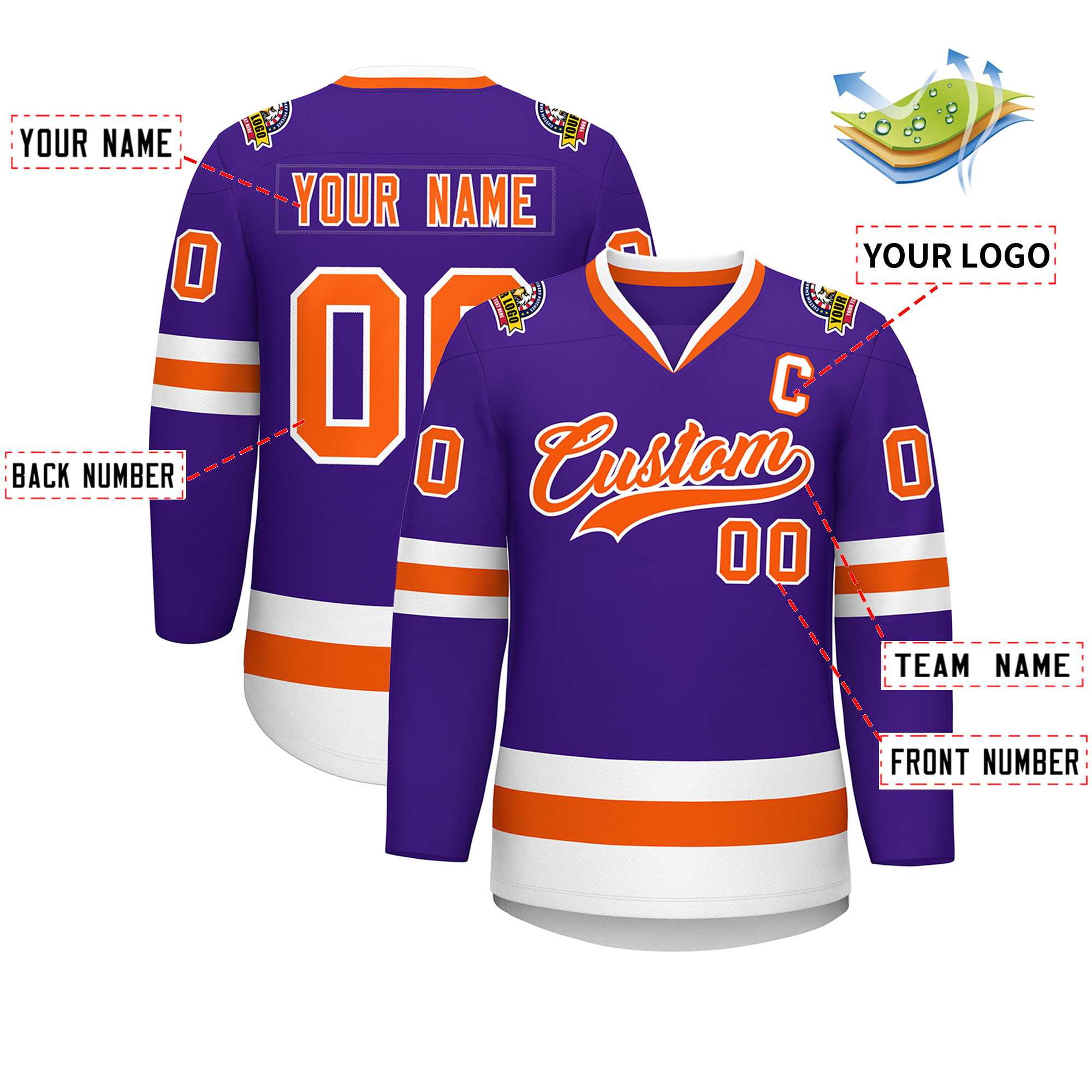 Custom Purple Orange-White Classic Style Hockey Jersey | KXKSHOP