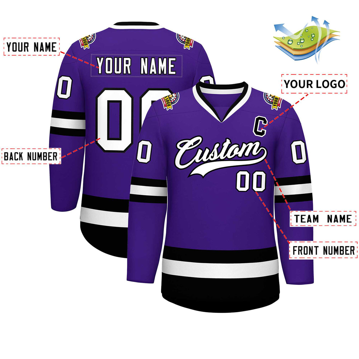 Custom Purple White-Black Classic Style Hockey Jersey | KXKSHOP