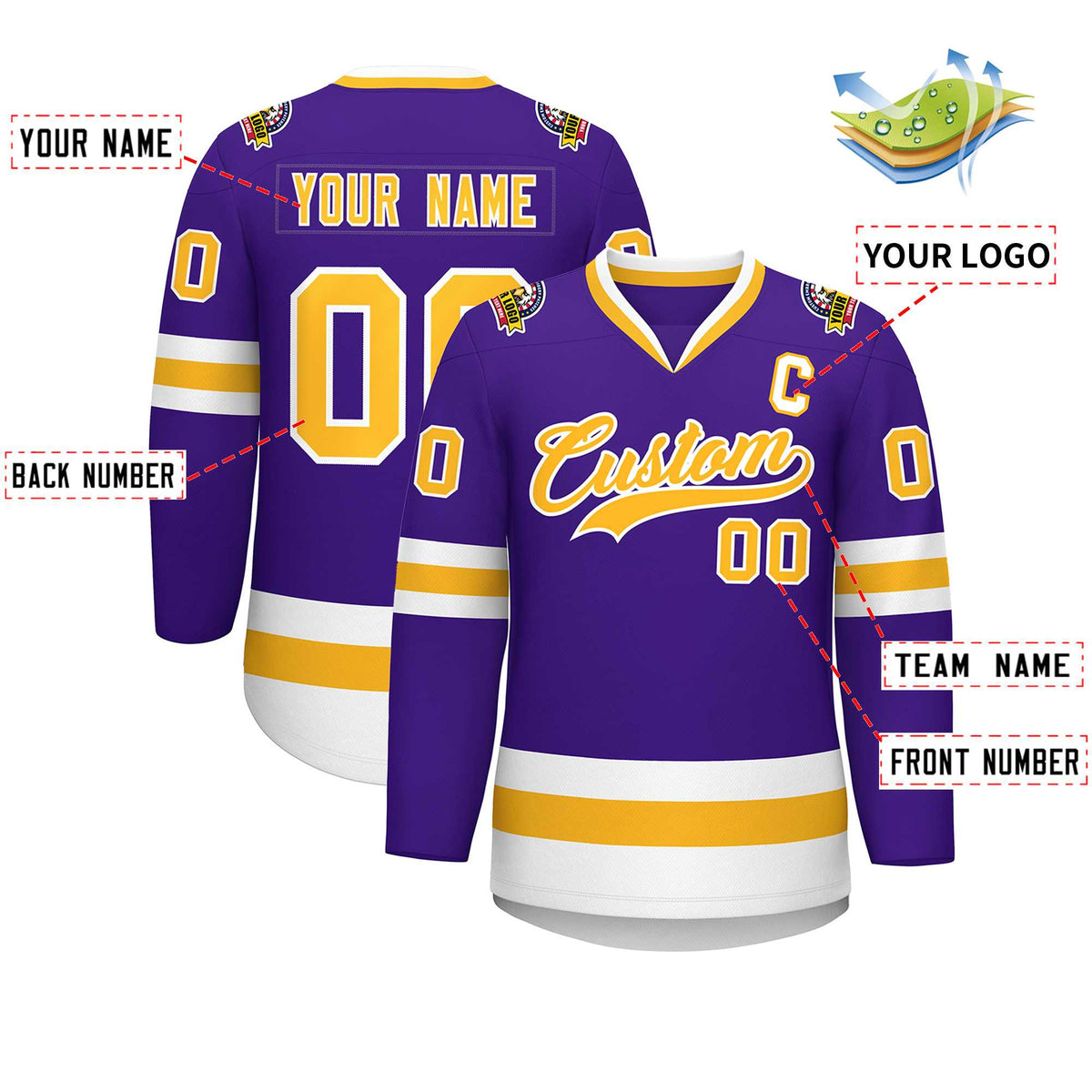 Custom Purple Gold-White Classic Style Hockey Jersey | KXKSHOP