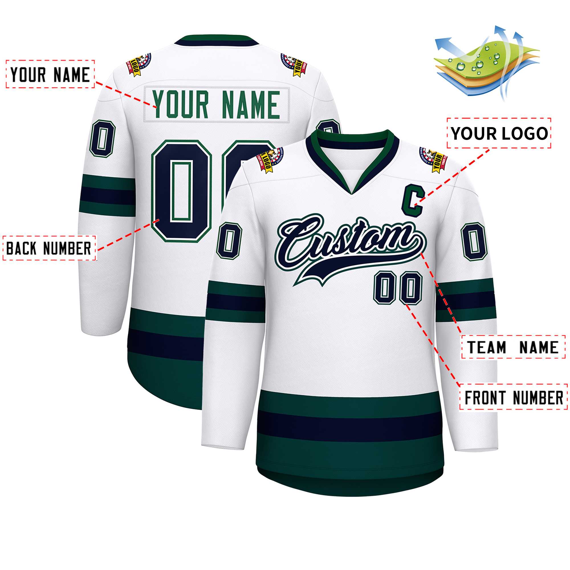 Custom White Navy White-Green Classic Style Hockey Jersey | KXKSHOP