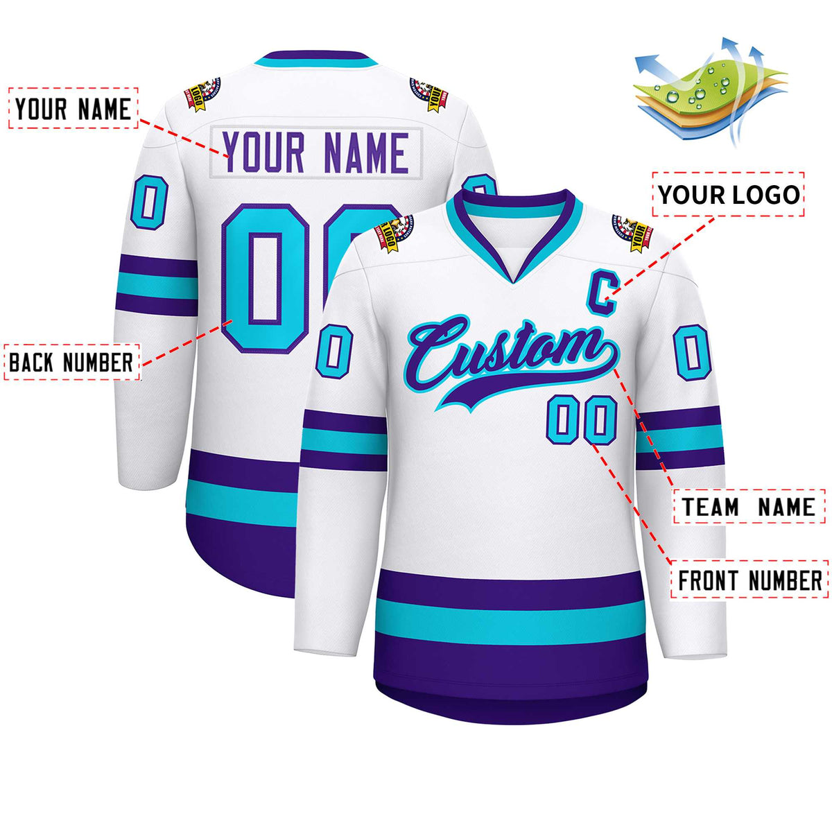 Custom White Purple-Powder Blue Classic Style Hockey Jersey | KXKSHOP