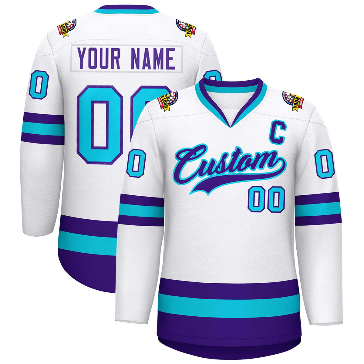 Custom White Purple-Powder Blue Classic Style Hockey Jersey | KXKSHOP