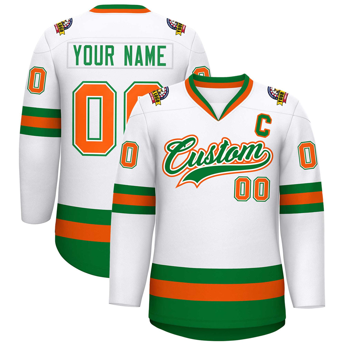 Custom White Kelly Green White-Orange Classic Style Hockey Jersey | KXKSHOP