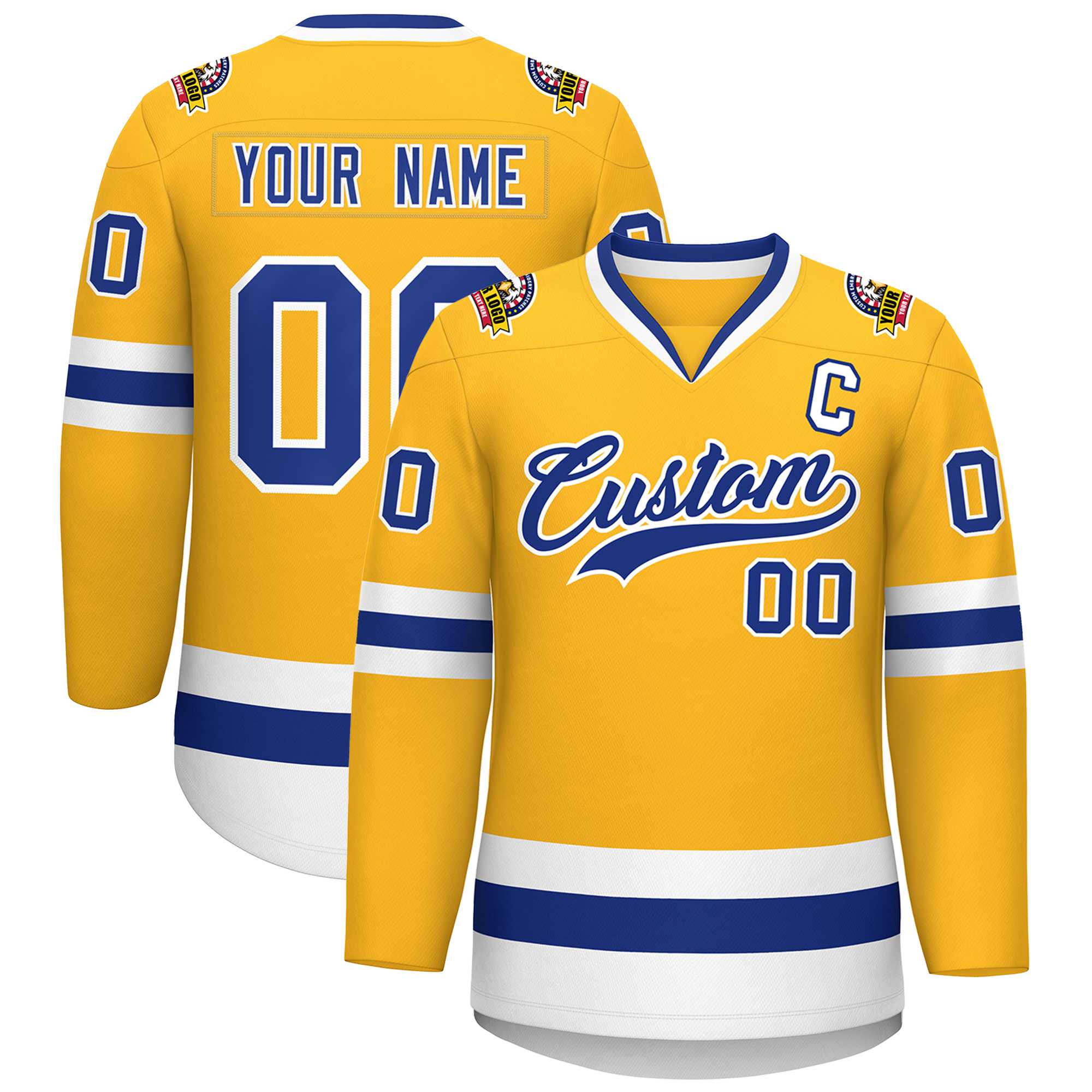 Custom Gold Royal-White Classic Style Hockey Jersey | KXKSHOP