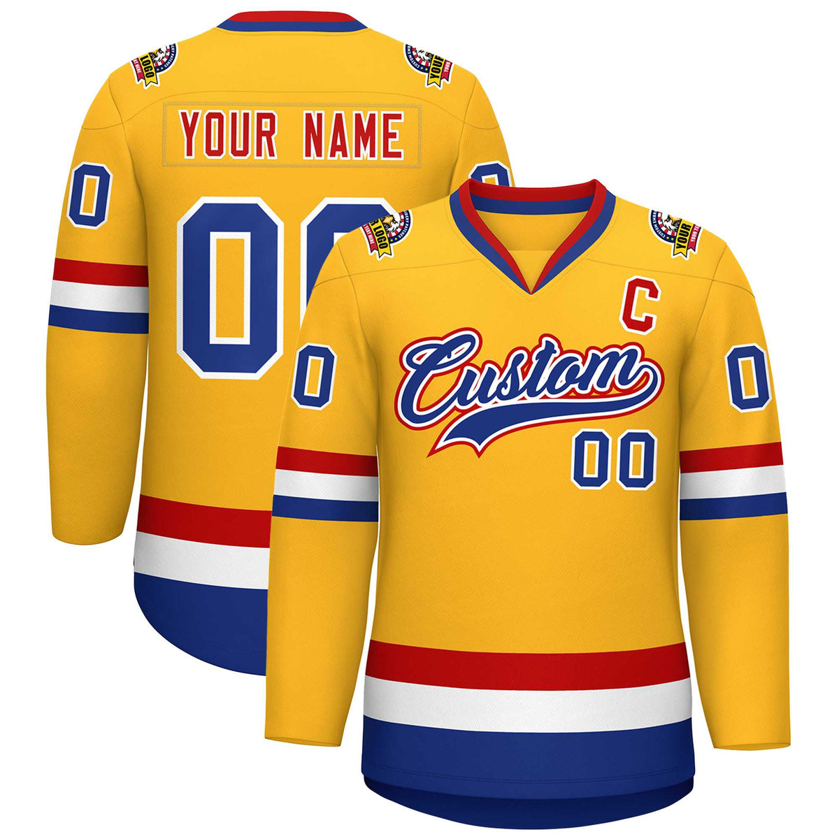 Custom Gold Royal White-Red Classic Style Hockey Jersey | KXKSHOP