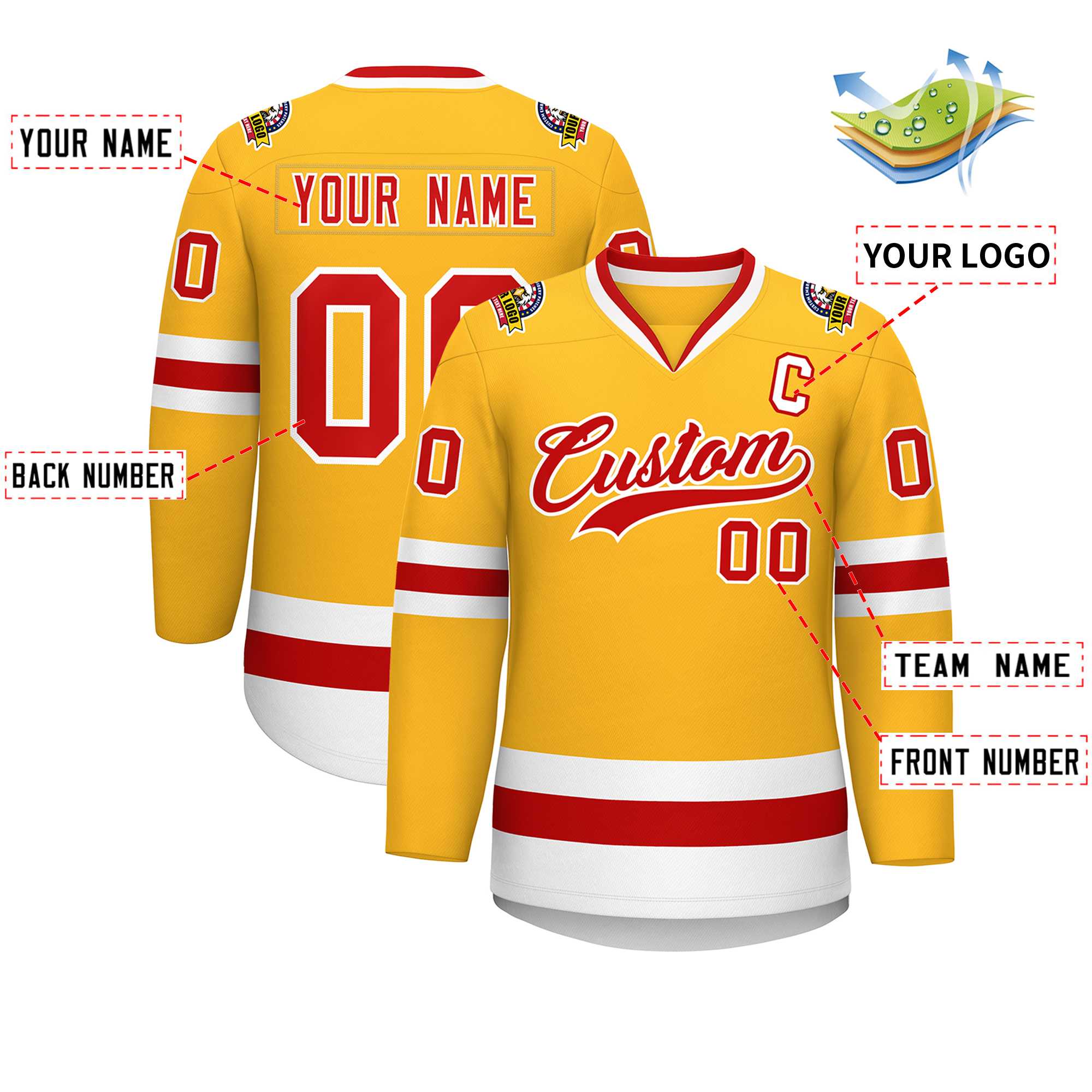 Custom Gold Red-White Classic Style Hockey Jersey | KXKSHOP
