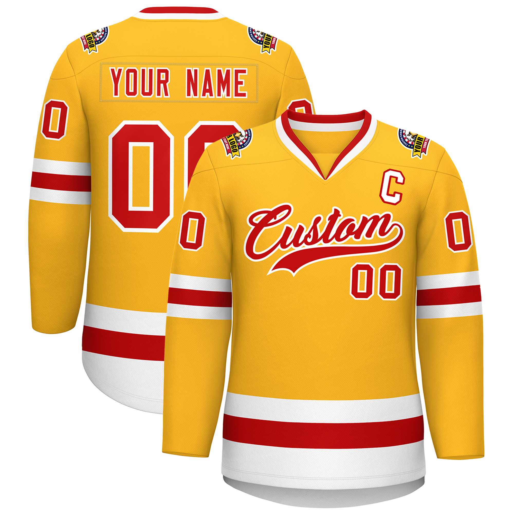 Custom Gold Red-White Classic Style Hockey Jersey | KXKSHOP