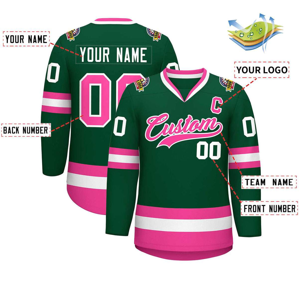 Custom Green Pink-White Classic Style Hockey Jersey | KXKSHOP