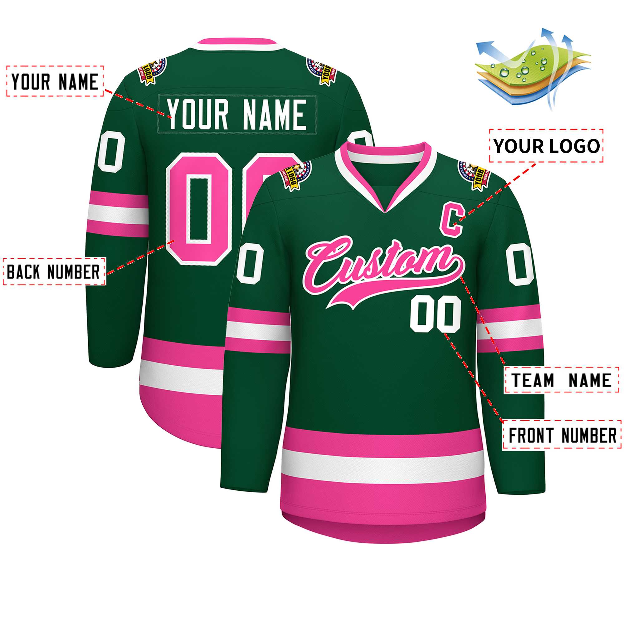 Custom Green Pink-White Classic Style Hockey Jersey | KXKSHOP