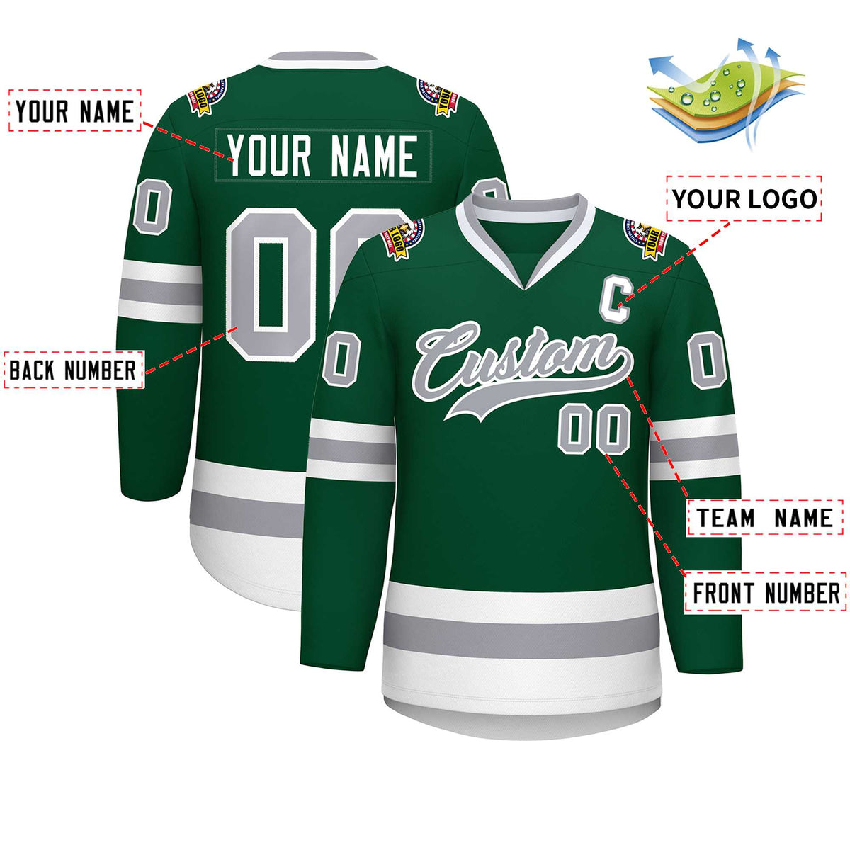 Custom Green Gray-White Classic Style Hockey Jersey | KXKSHOP