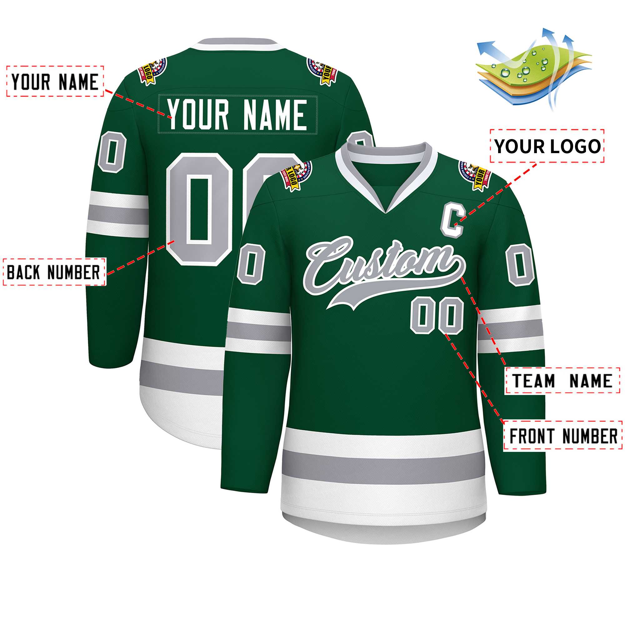 Custom Green Gray-White Classic Style Hockey Jersey | KXKSHOP