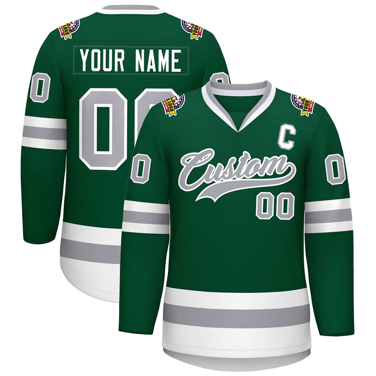 Custom Green Gray-White Classic Style Hockey Jersey | KXKSHOP