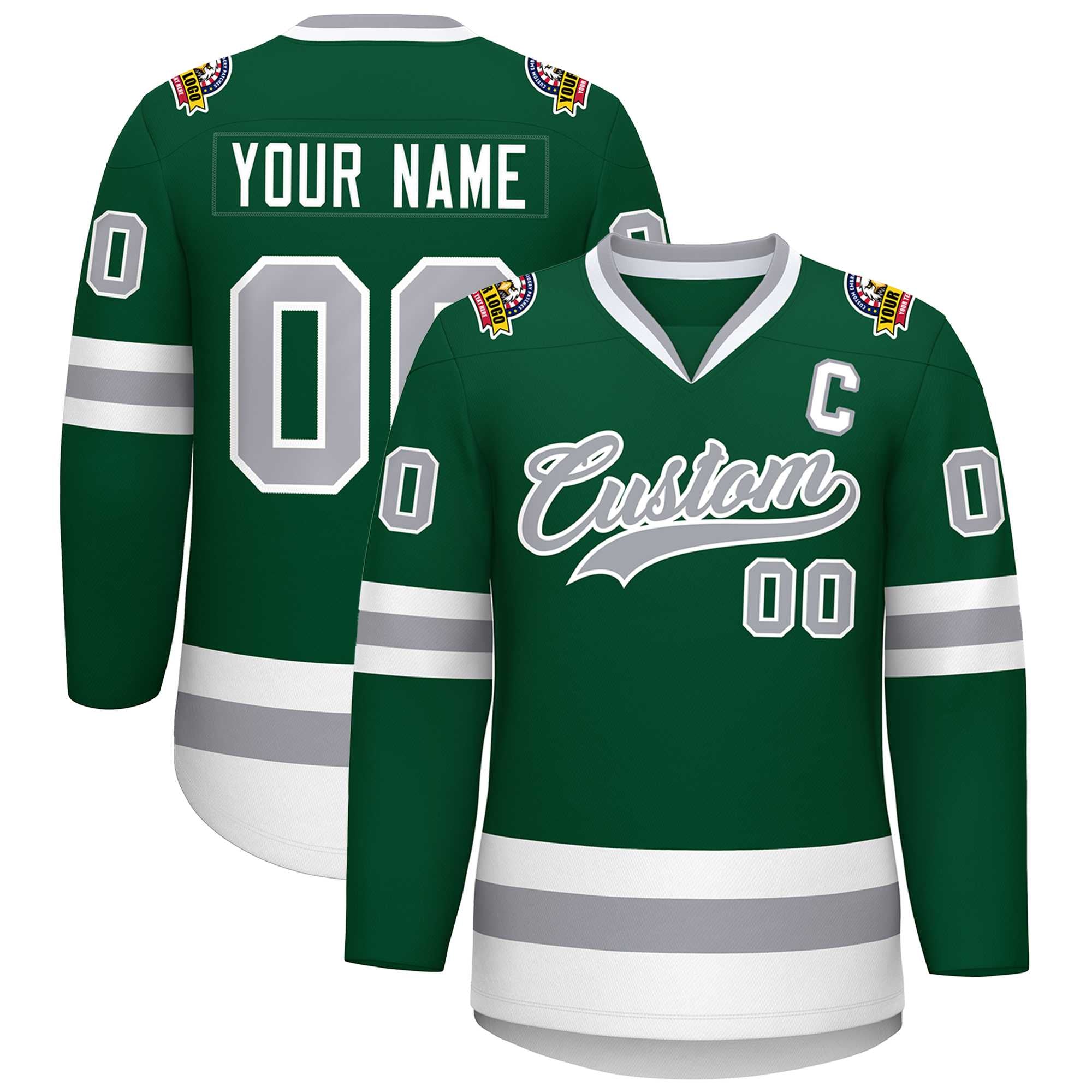 Custom Green Gray-White Classic Style Hockey Jersey | KXKSHOP
