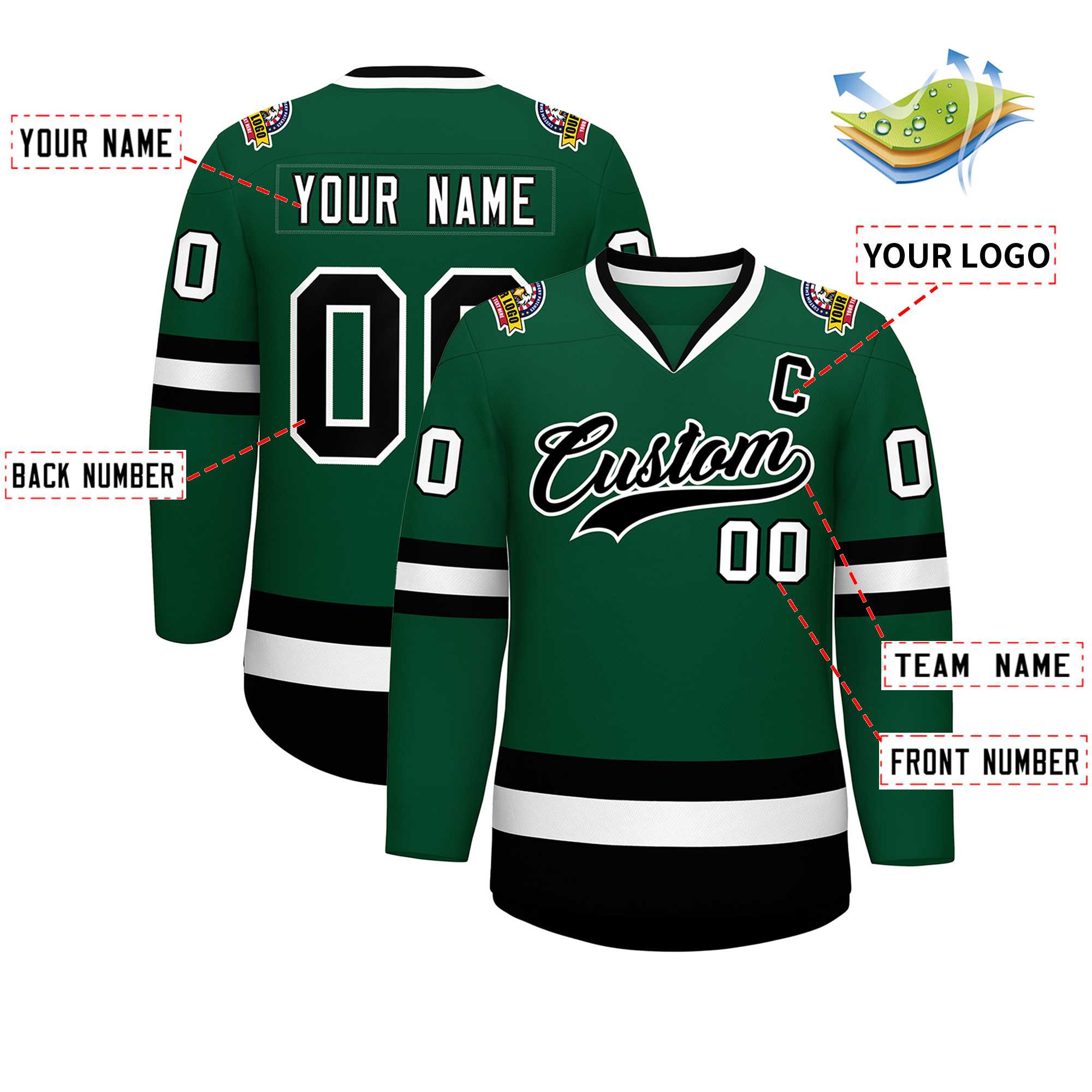 Custom Green Black-White Classic Style Hockey Jersey | KXKSHOP