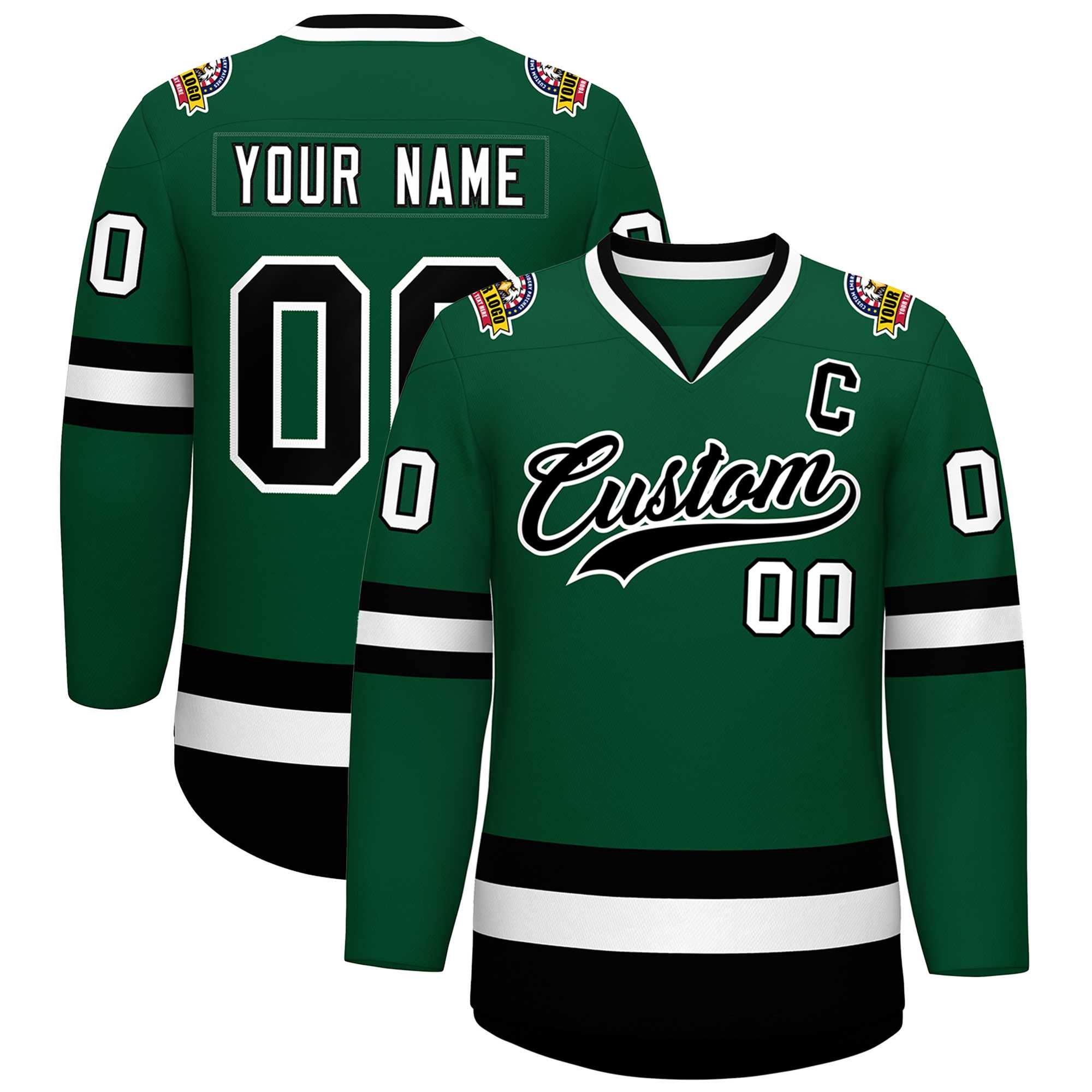 Custom Green Black-White Classic Style Hockey Jersey | KXKSHOP