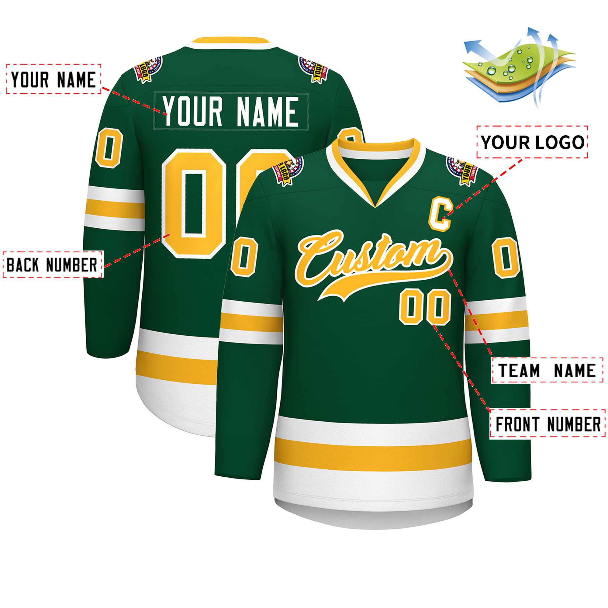 Custom Green Gold-White Classic Style Hockey Jersey | KXKSHOP
