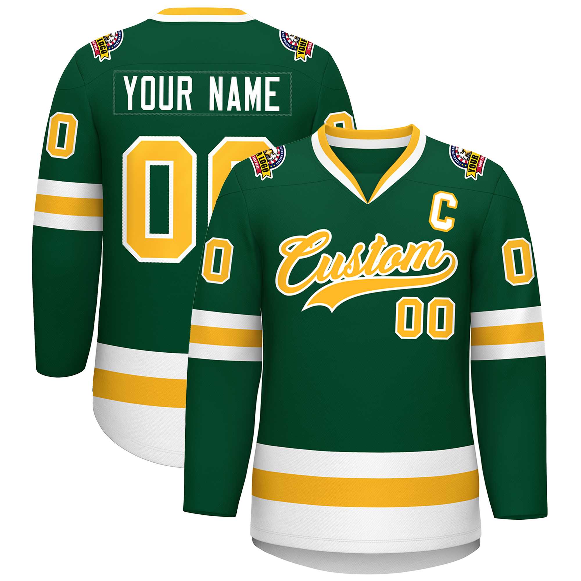 Custom Green Gold-White Classic Style Hockey Jersey | KXKSHOP