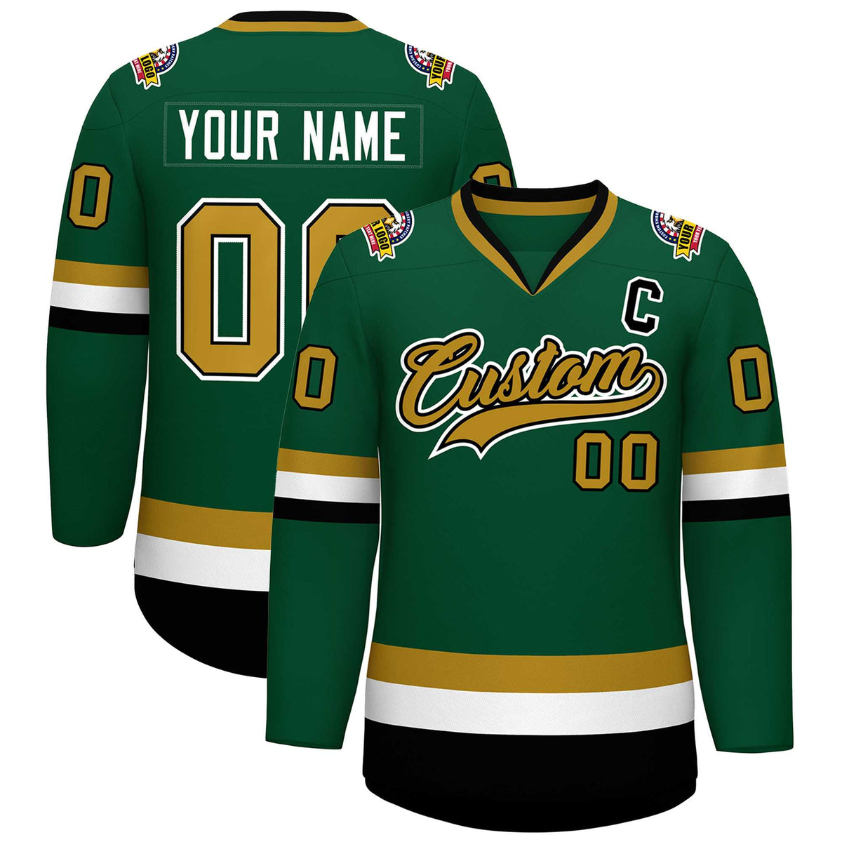 Custom Green Old Gold Black-White Classic Style Hockey Jersey | KXKSHOP