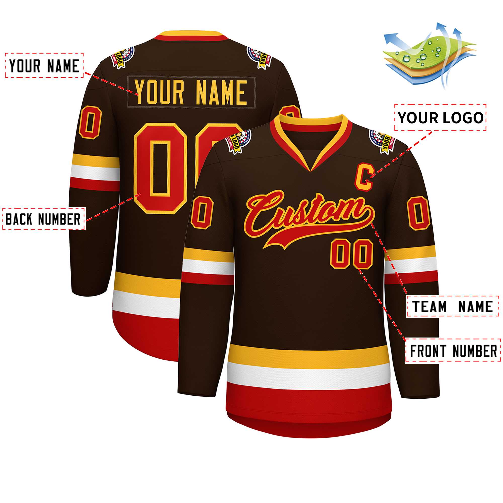 Custom Brown Red-Gold Classic Style Hockey Jersey | KXKSHOP