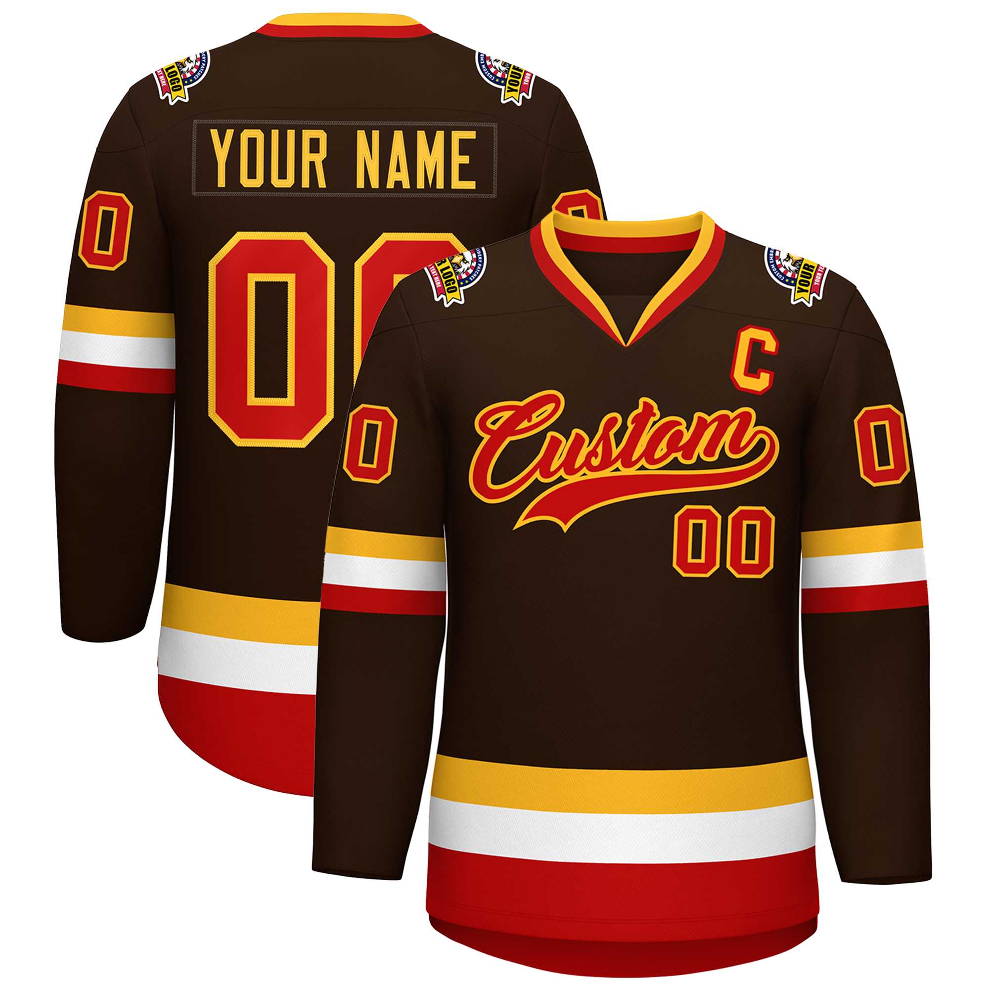 Custom Brown Red-Gold Classic Style Hockey Jersey | KXKSHOP
