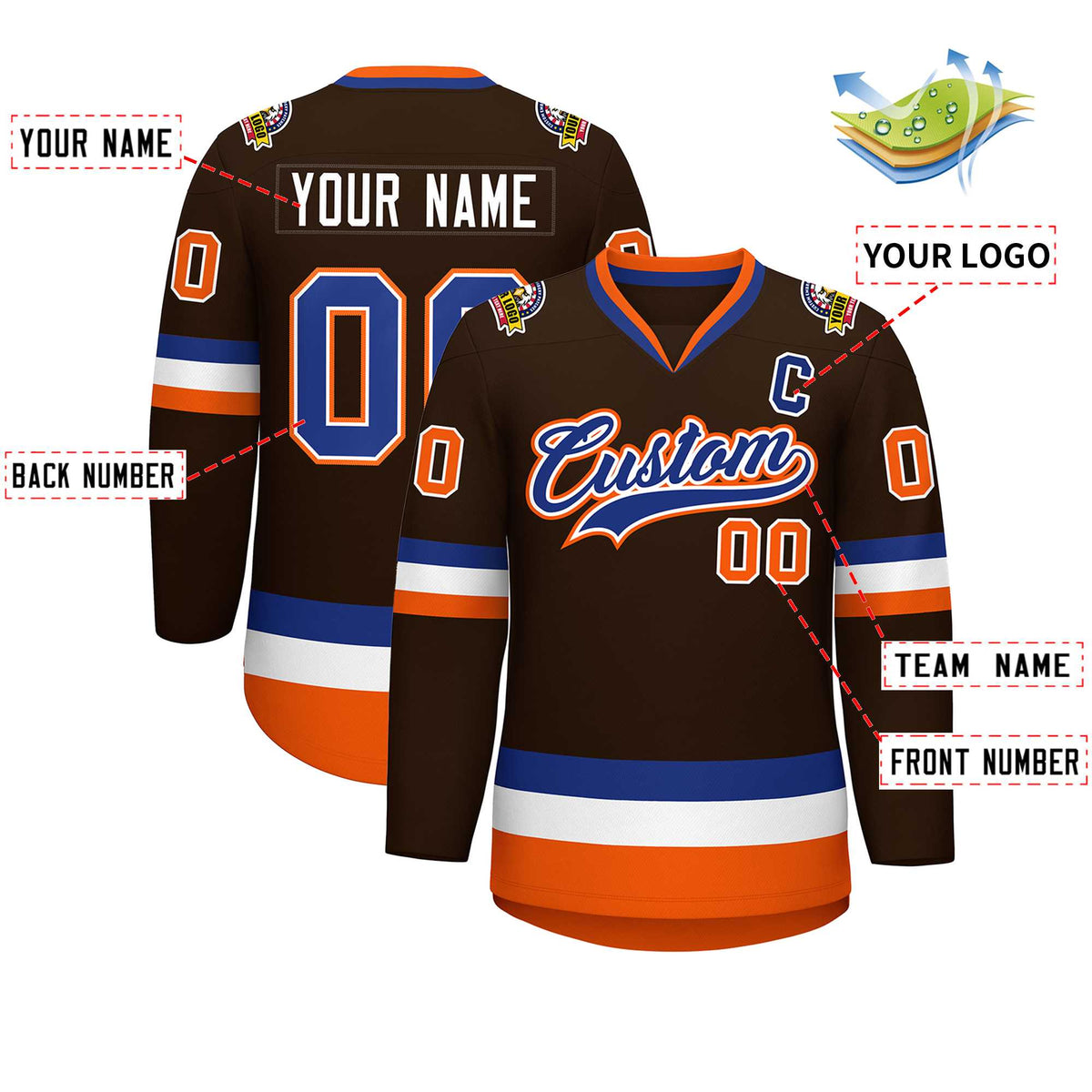 Custom Brown Royal White-Orange Classic Style Hockey Jersey | KXKSHOP