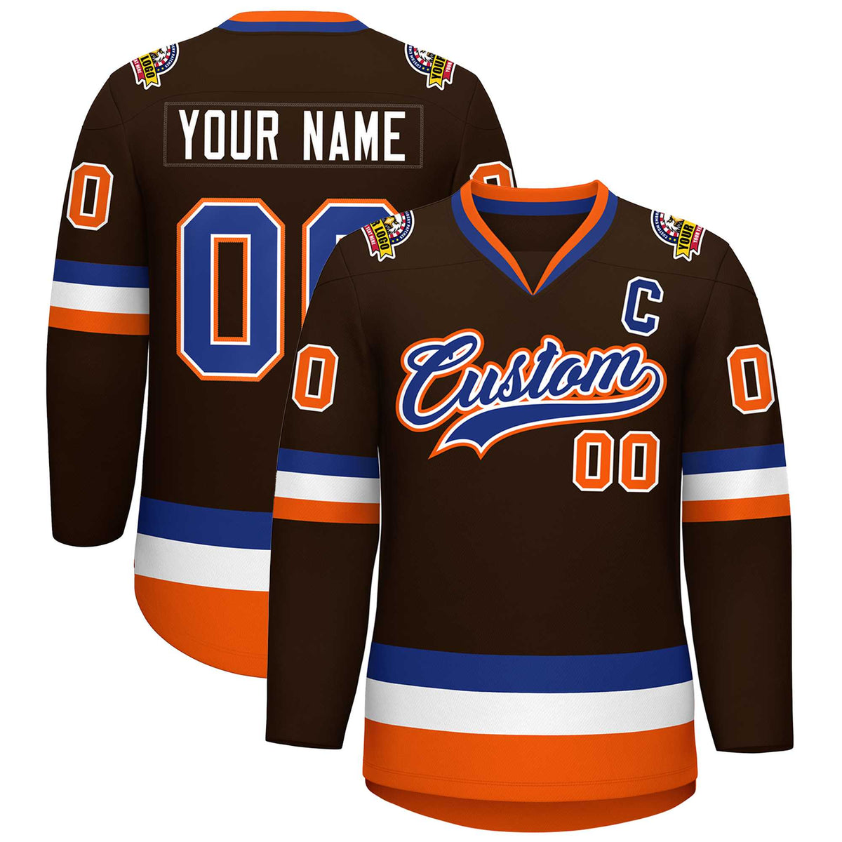 Custom Brown Royal White-Orange Classic Style Hockey Jersey | KXKSHOP