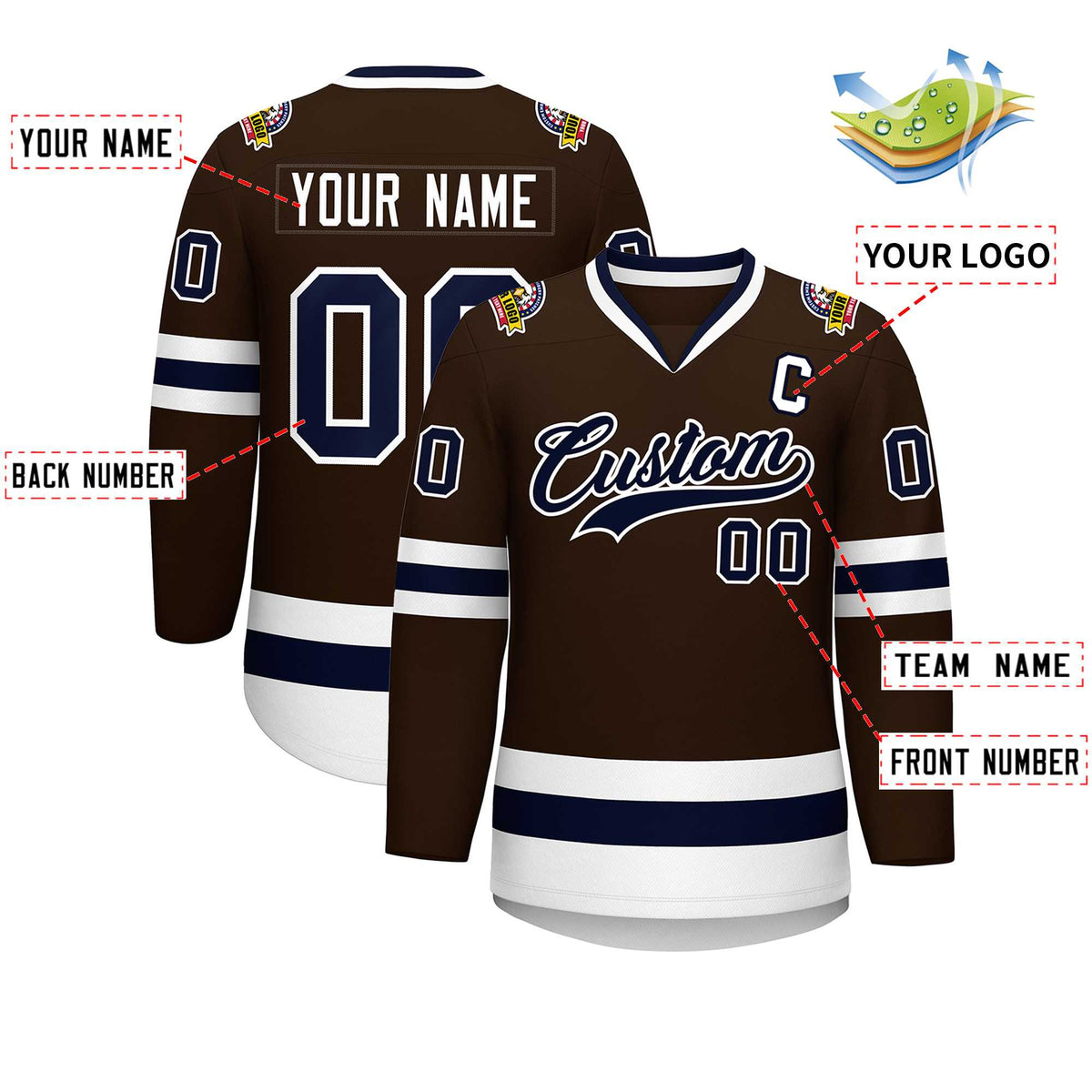 Custom Brown Navy-White Classic Style Hockey Jersey | KXKSHOP