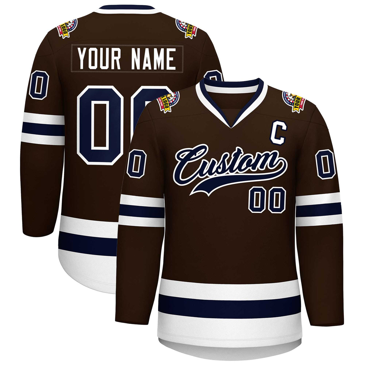 Custom Brown Navy-White Classic Style Hockey Jersey | KXKSHOP