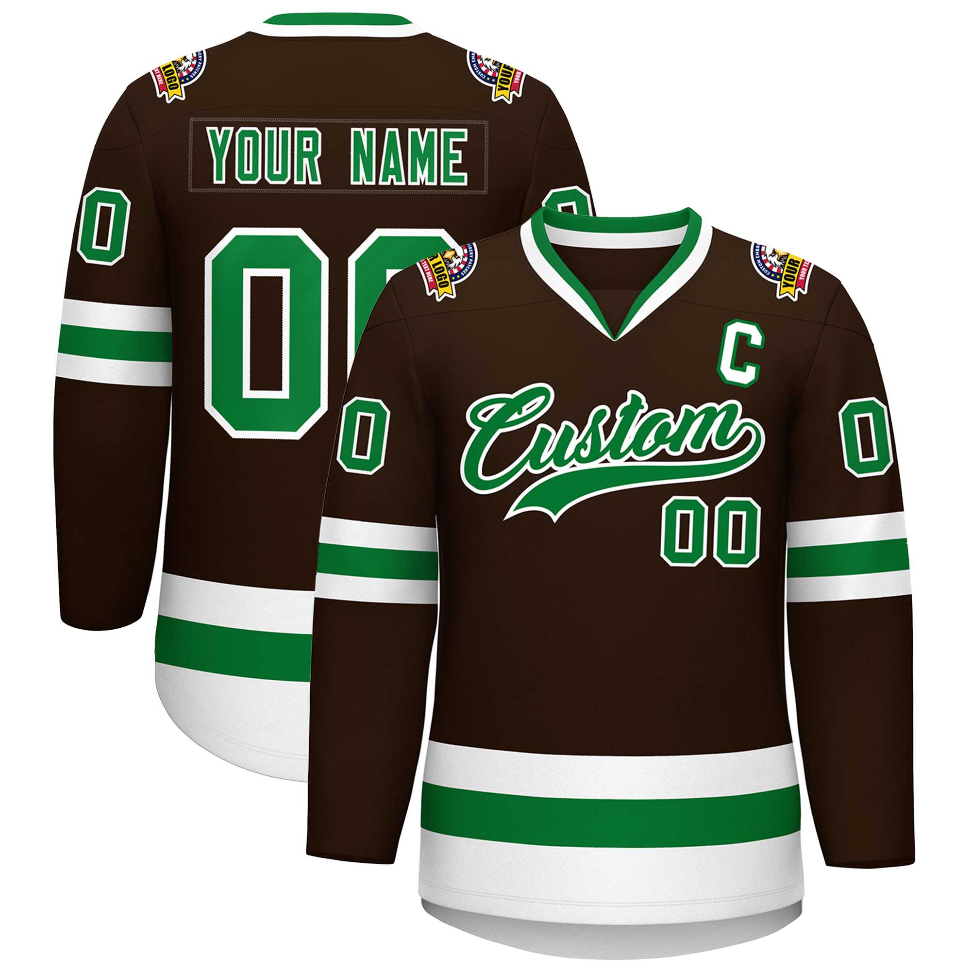 Custom Brown Kelly Green-White Classic Style Hockey Jersey | KXKSHOP