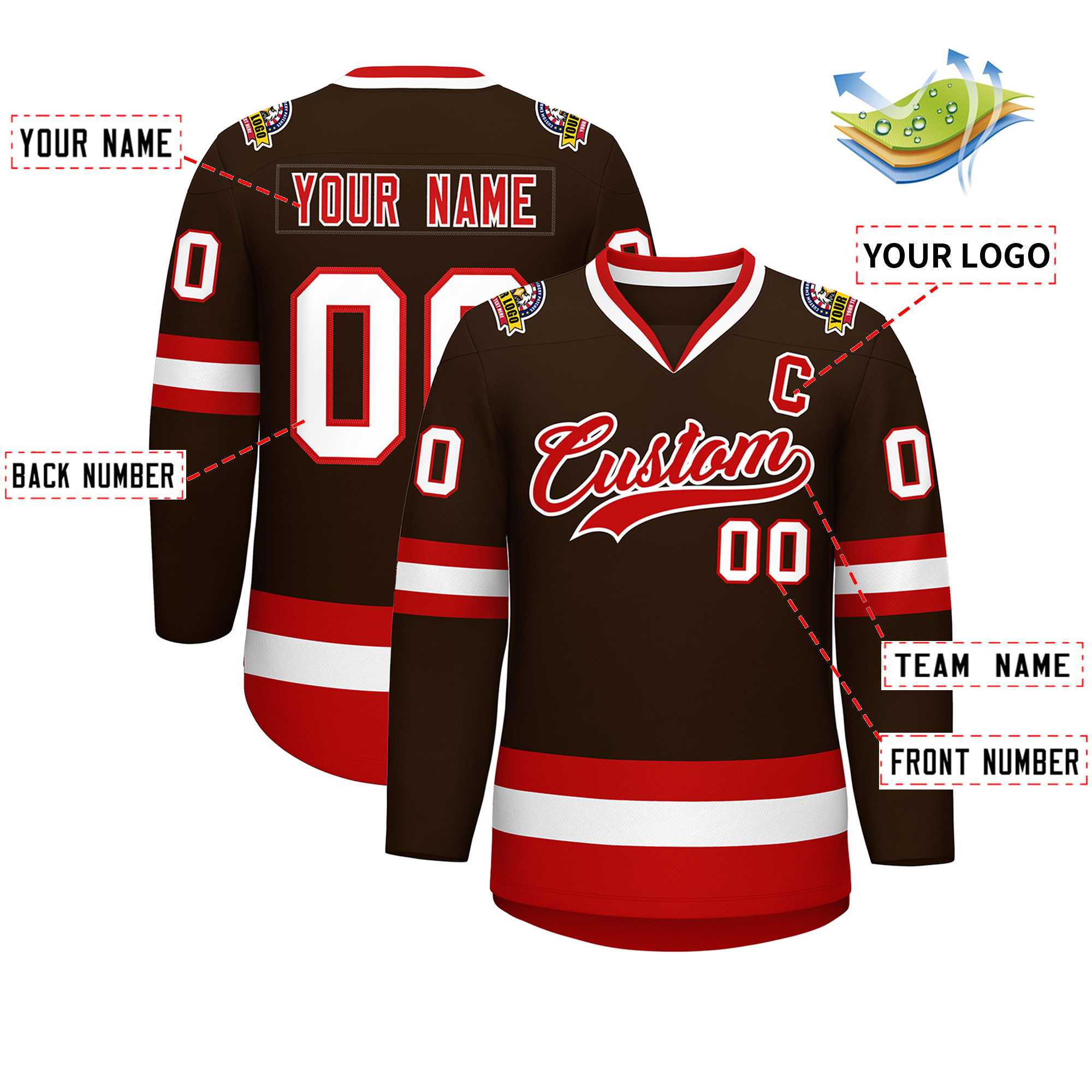 Custom Brown Red-White Classic Style Hockey Jersey | KXKSHOP