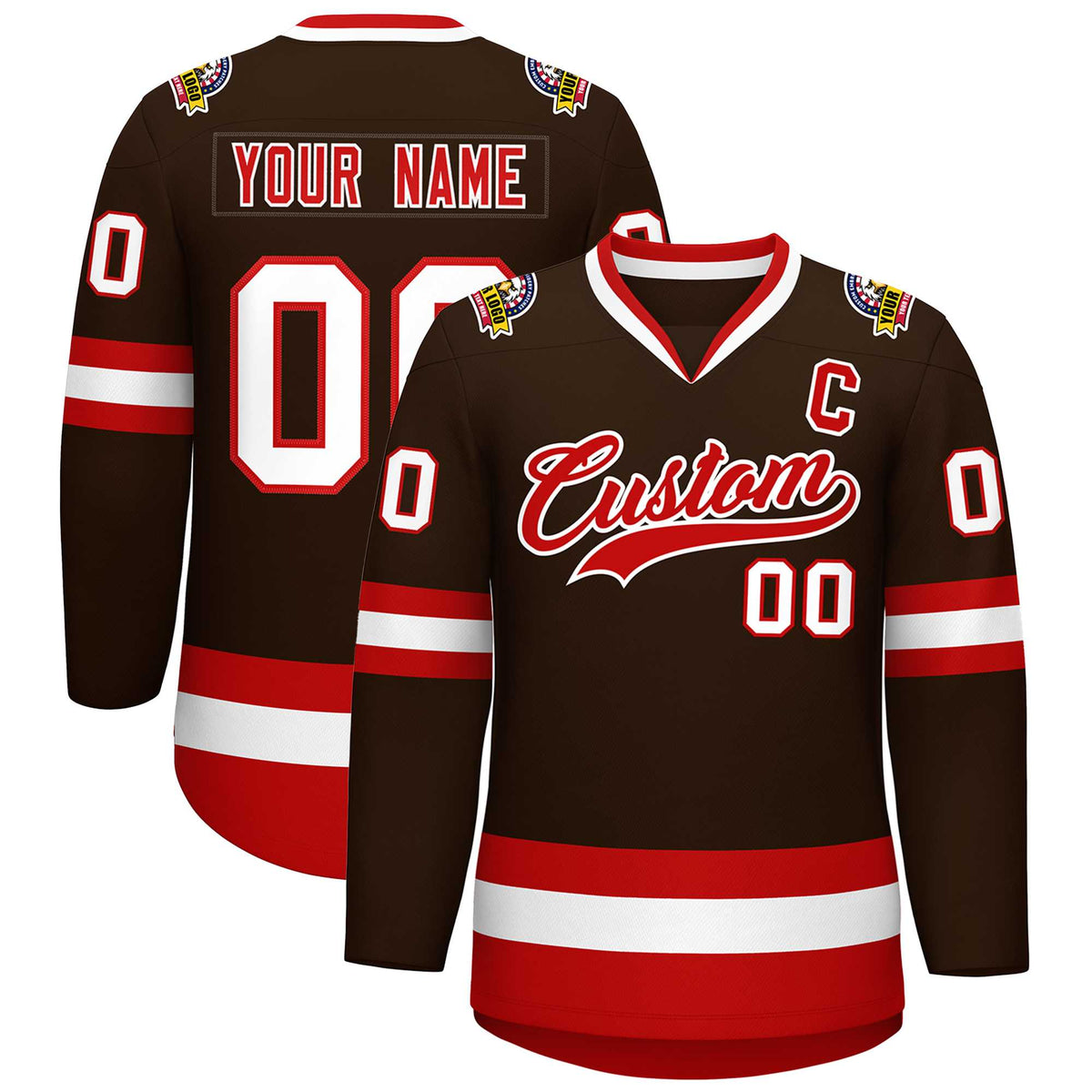 Custom Brown Red-White Classic Style Hockey Jersey | KXKSHOP